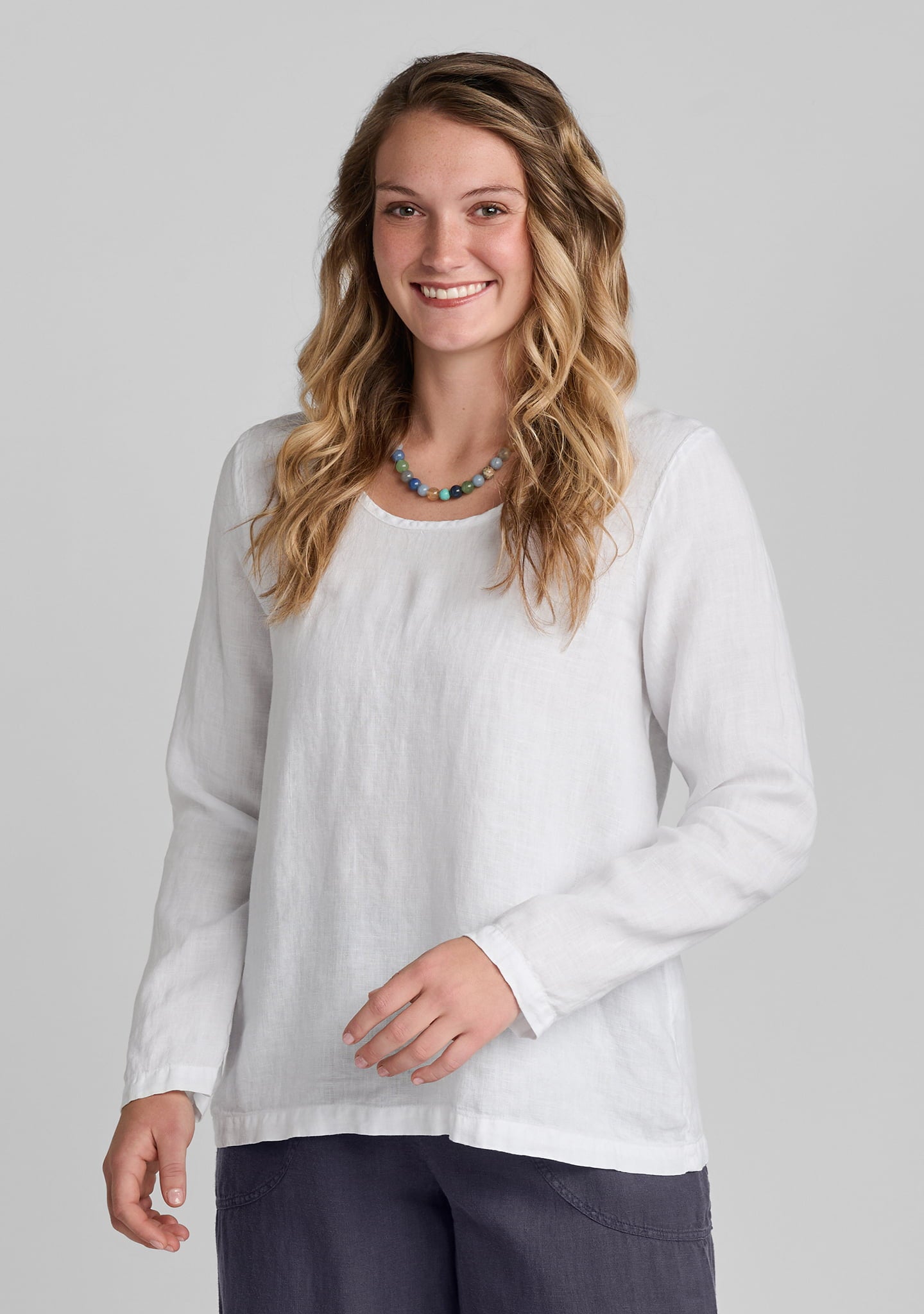 pure top long sleeve linen shirt white