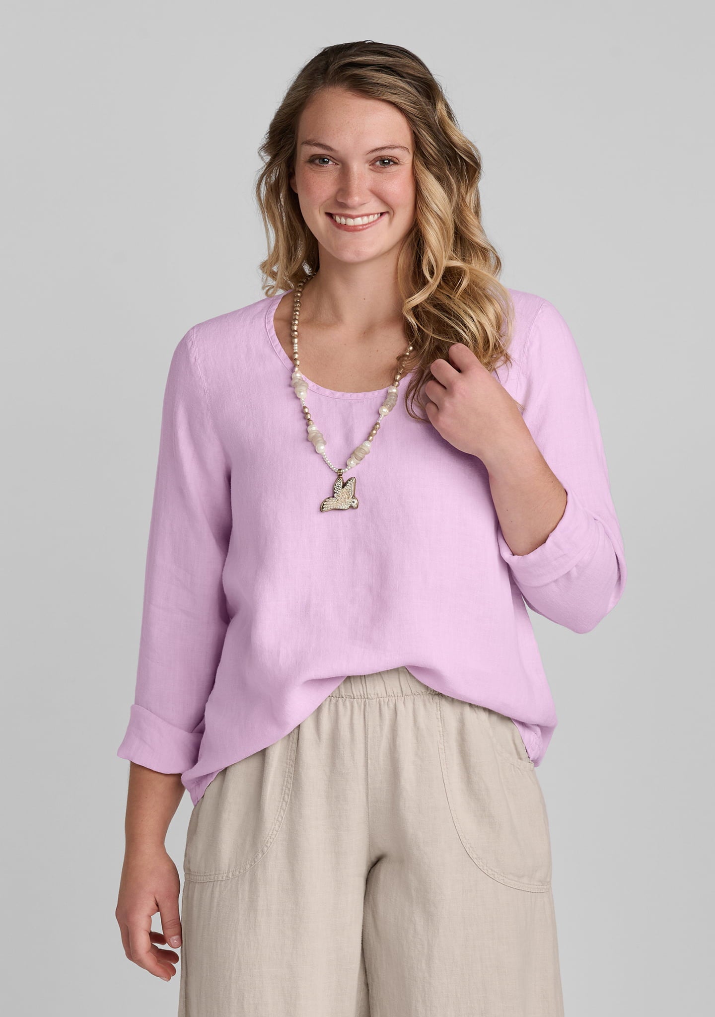 Pure Top - Long Sleeve Linen Shirt - Orchid