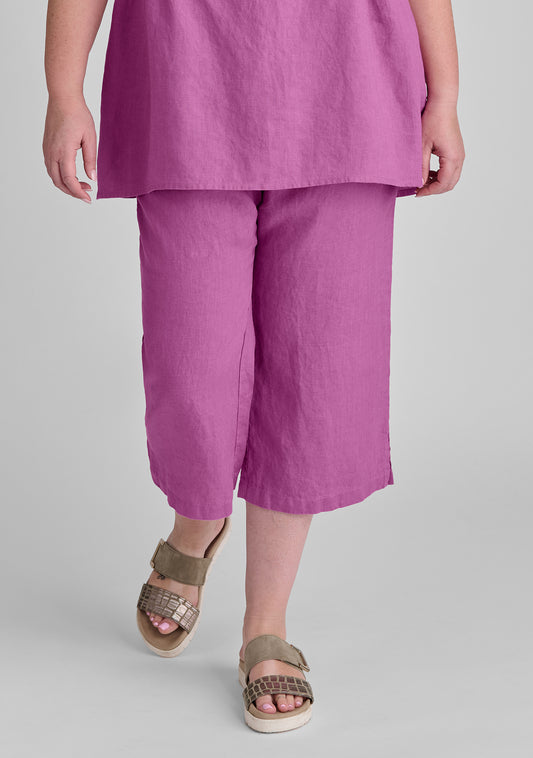 push outs linen pants with elastic waist pink