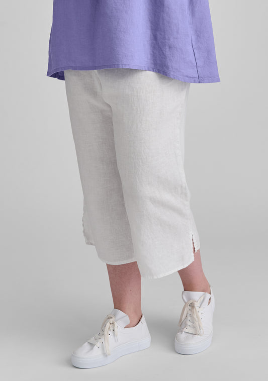 push outs linen pants with elastic waist white