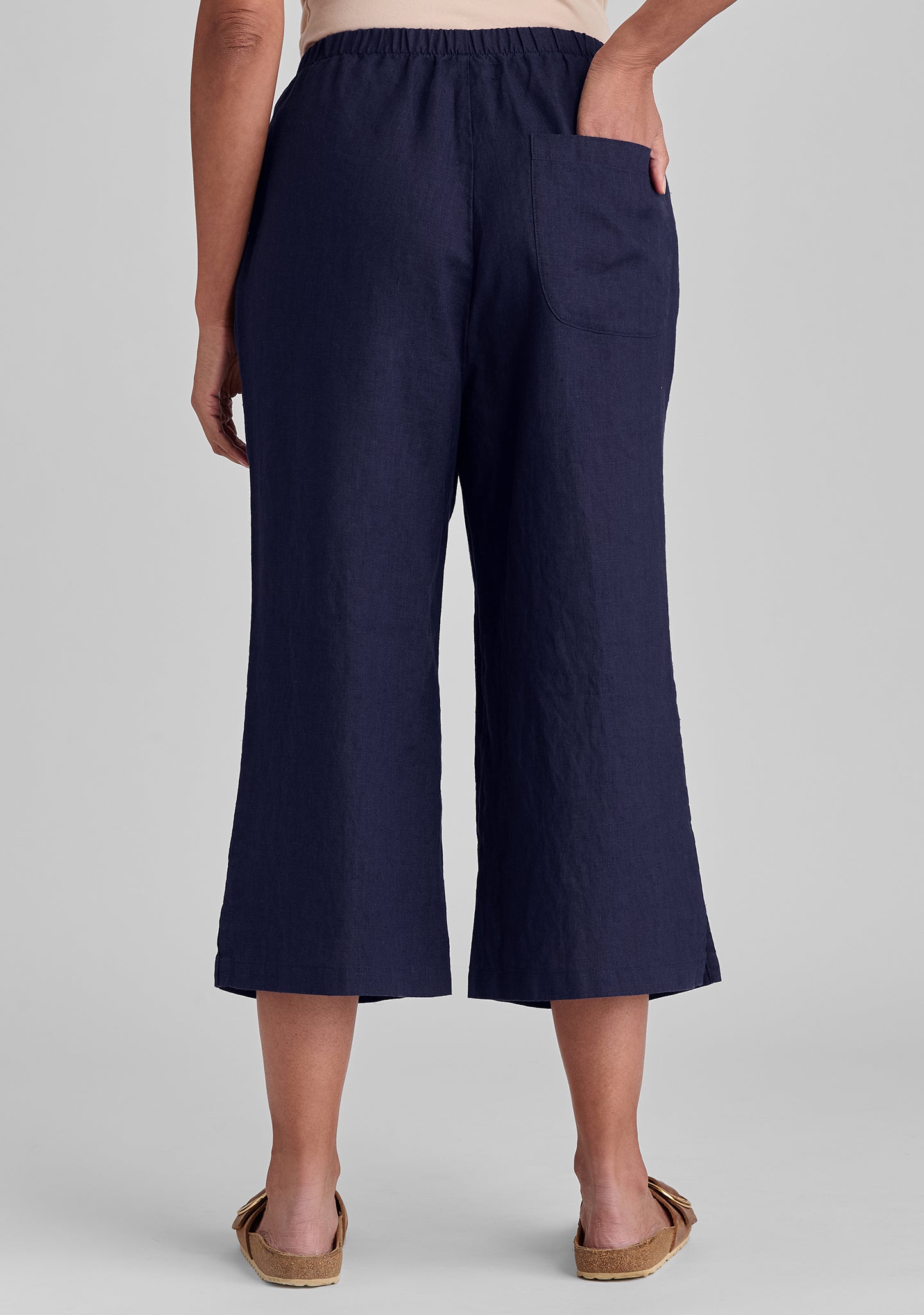 push outs linen pants with elastic waist details