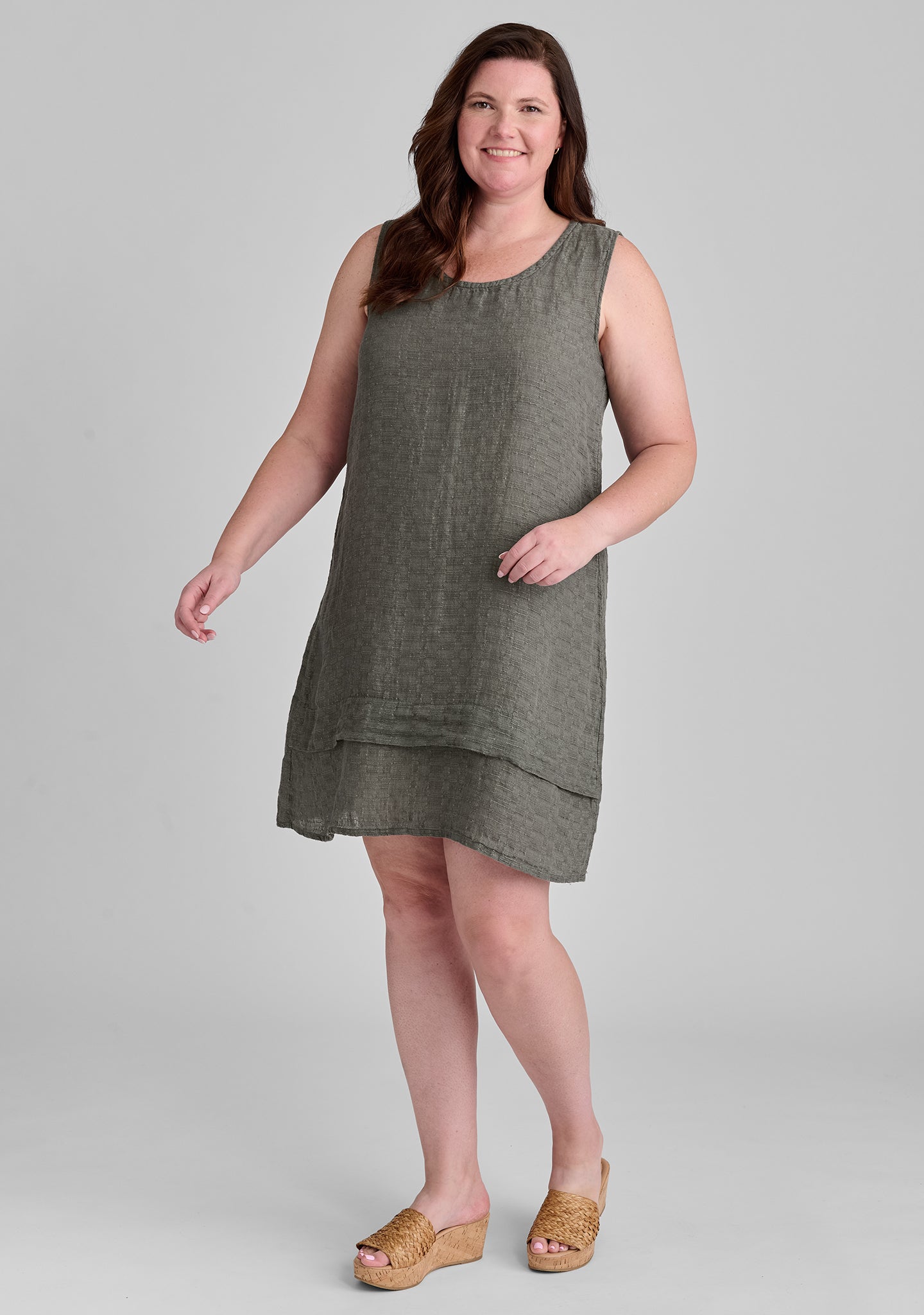 one tuck wonder linen shift dress green