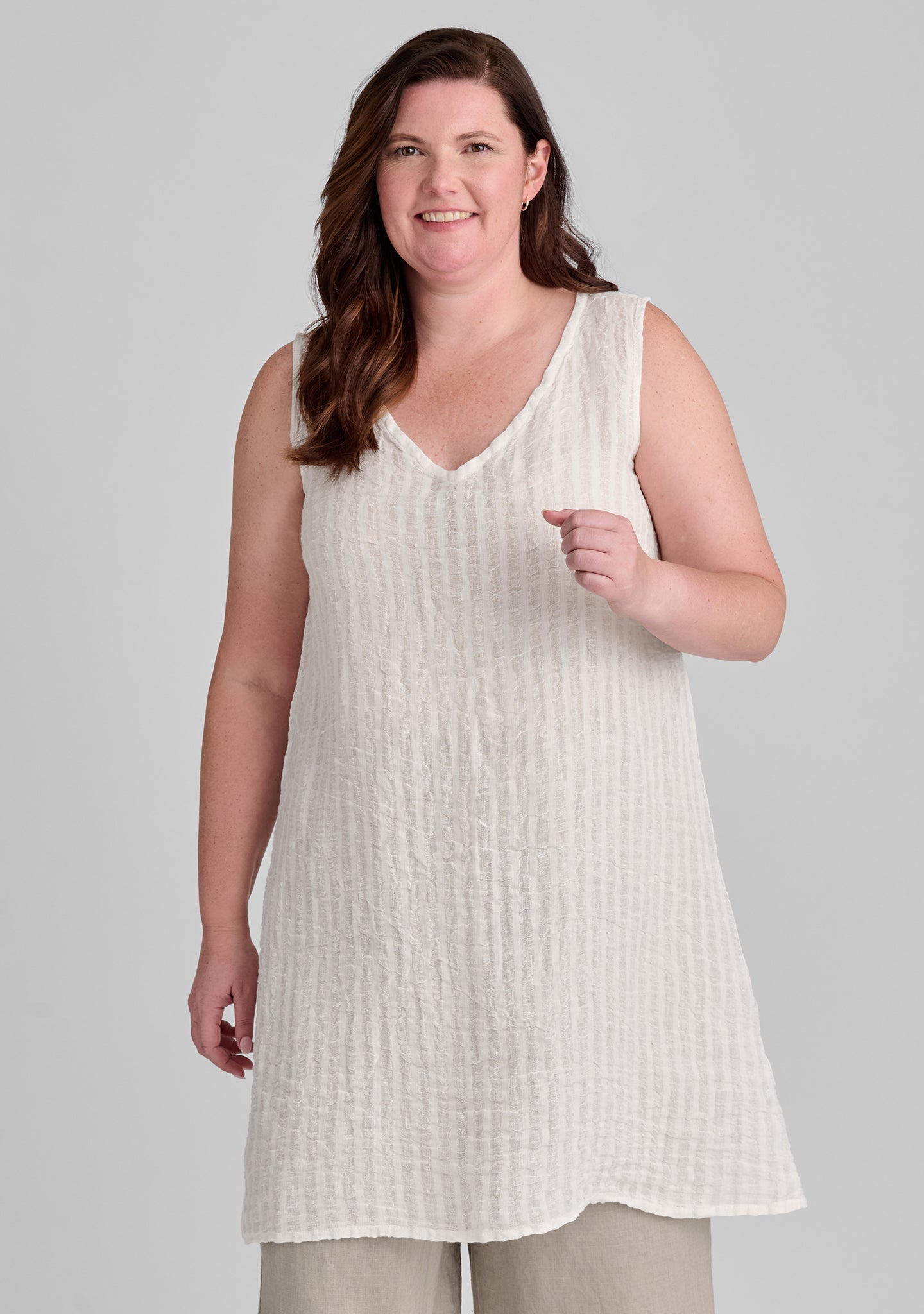 long v neck tank linen tank white