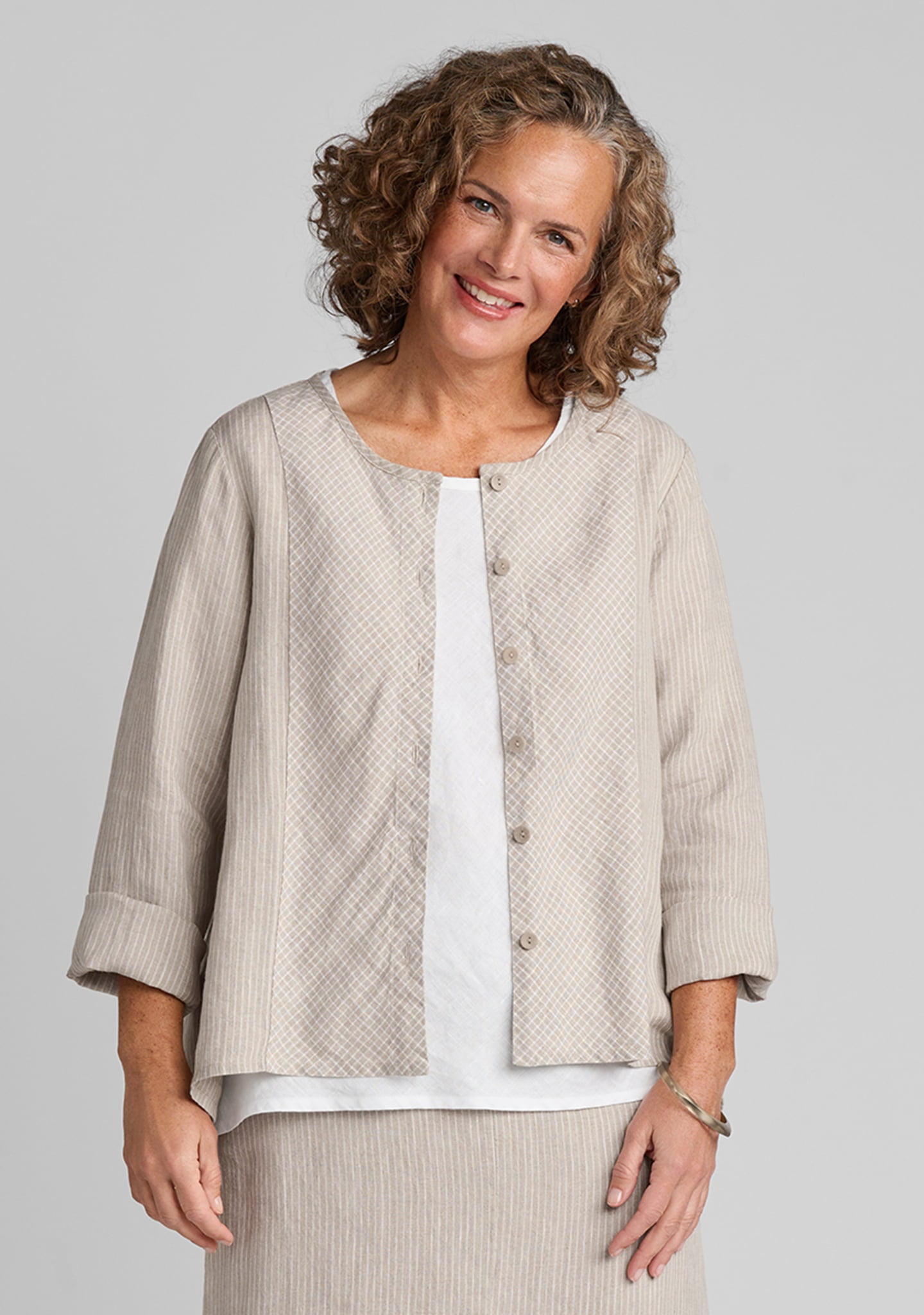 Rippling Jacket - Linen Cardigan - Barley Combo