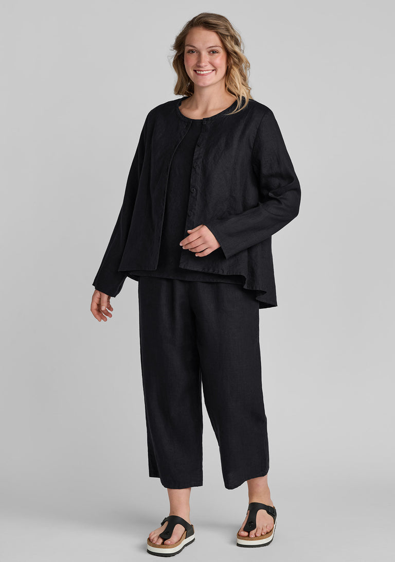 FLAX linen shirt in black with linen pants in black