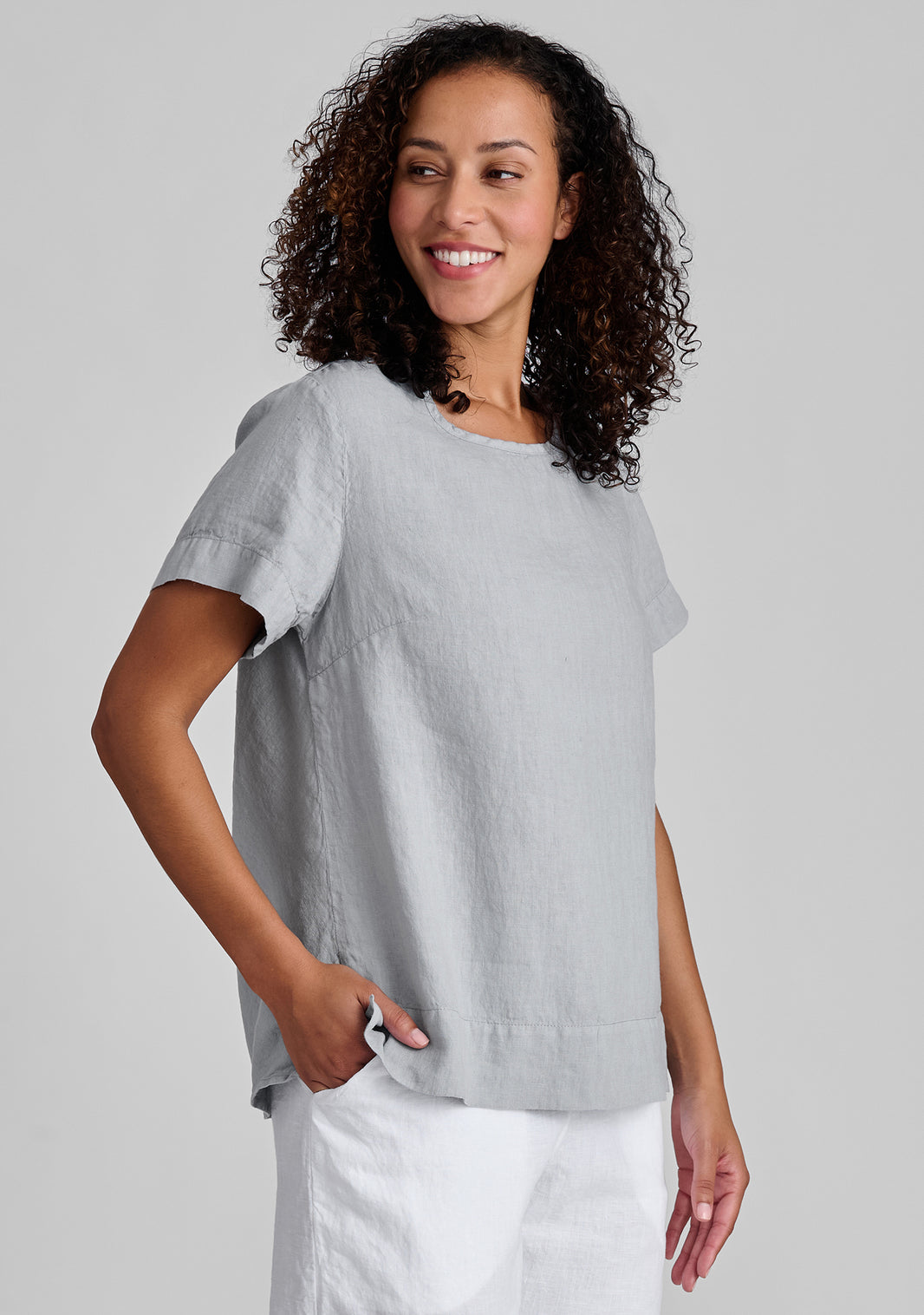 Loose fold up linen t-shirt - Pale Lilac main image 1