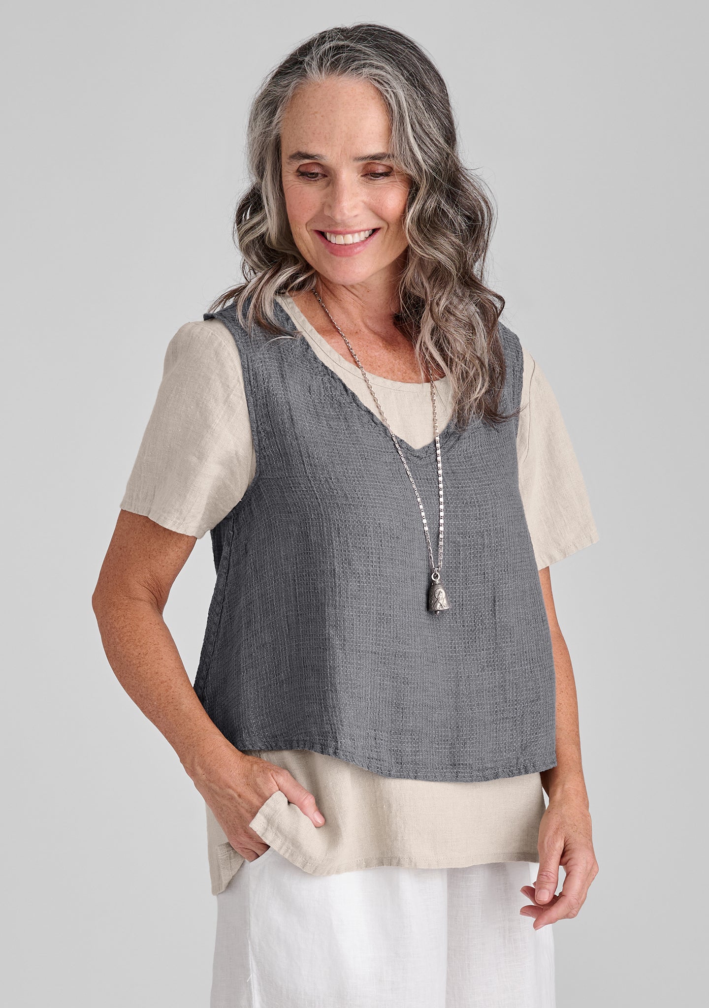 roxbury crop linen tank top grey