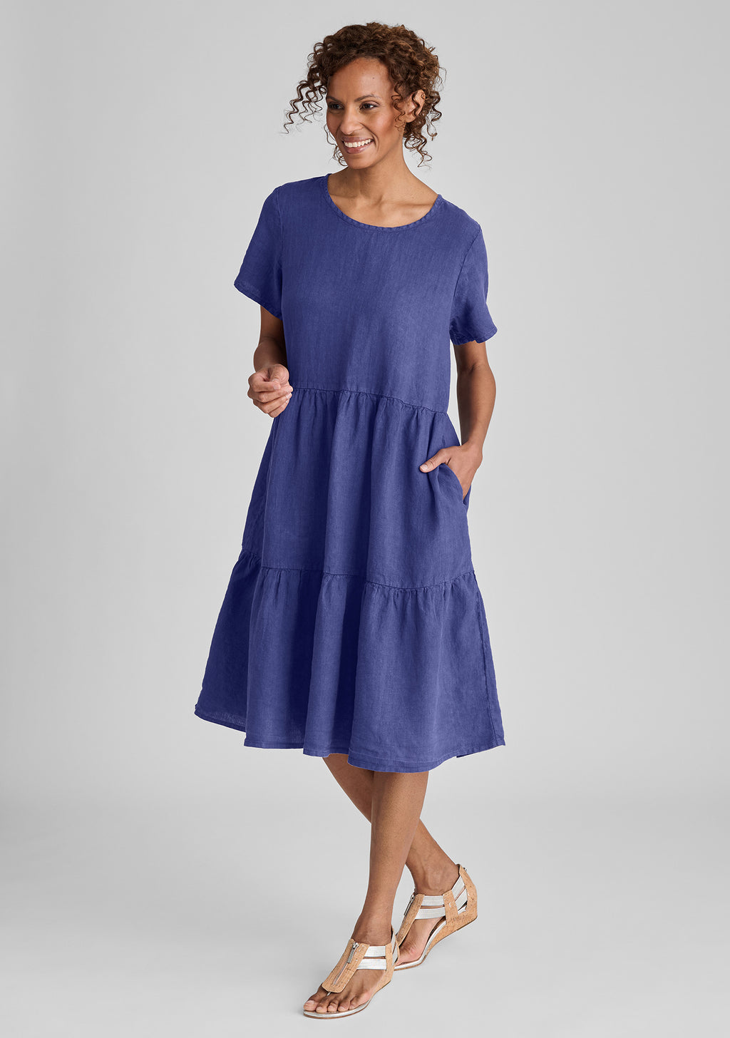 ruthies dress short sleeve linen dress blue