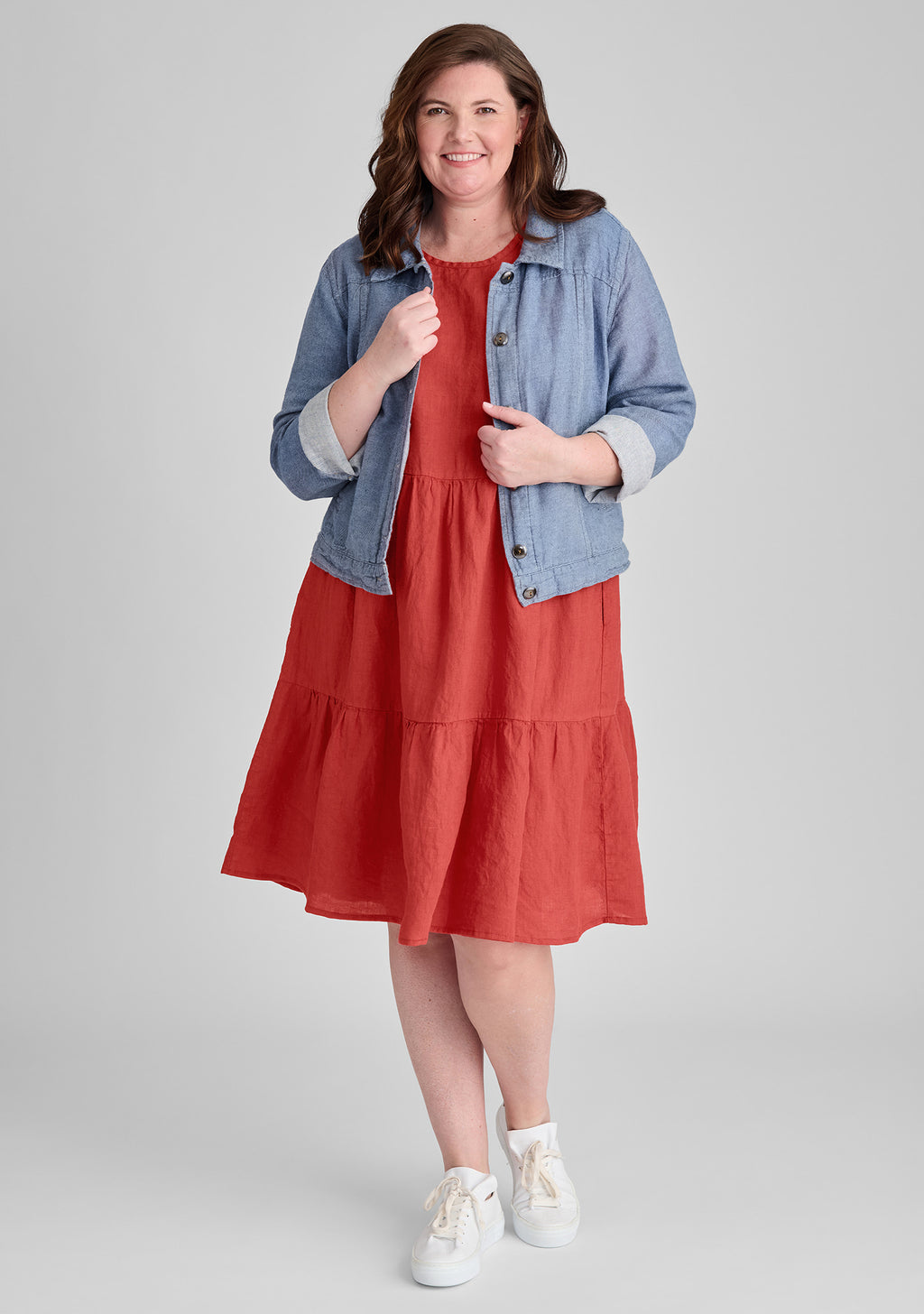 ruthies dress short sleeve linen dress red