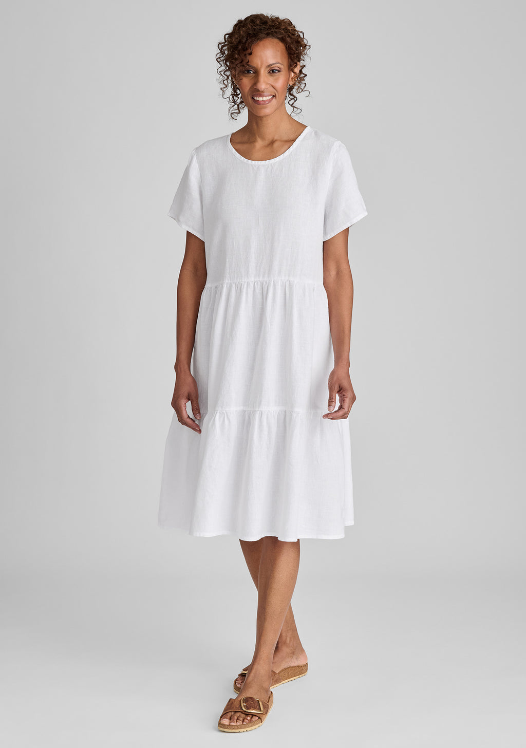 ruthies dress short sleeve linen dress white