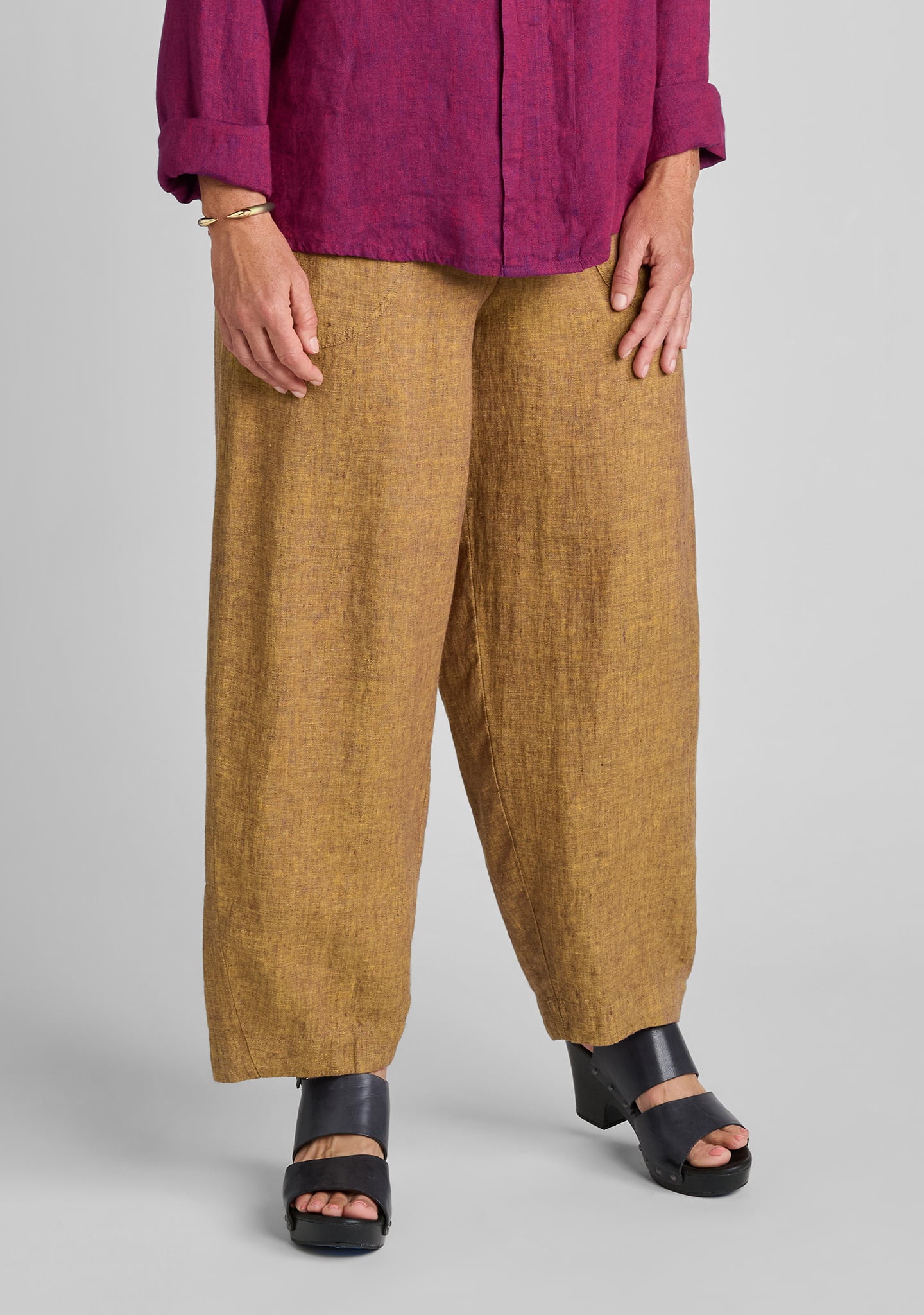 seamly pant linen barrel leg pants brown