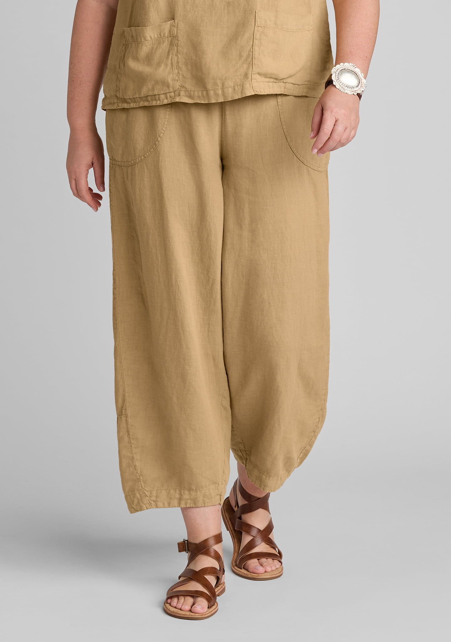 seamly pant barrel leg linen pant brown