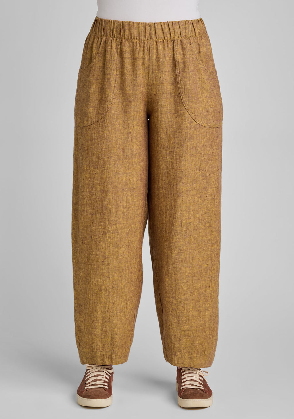 full view of seamly pants in brown