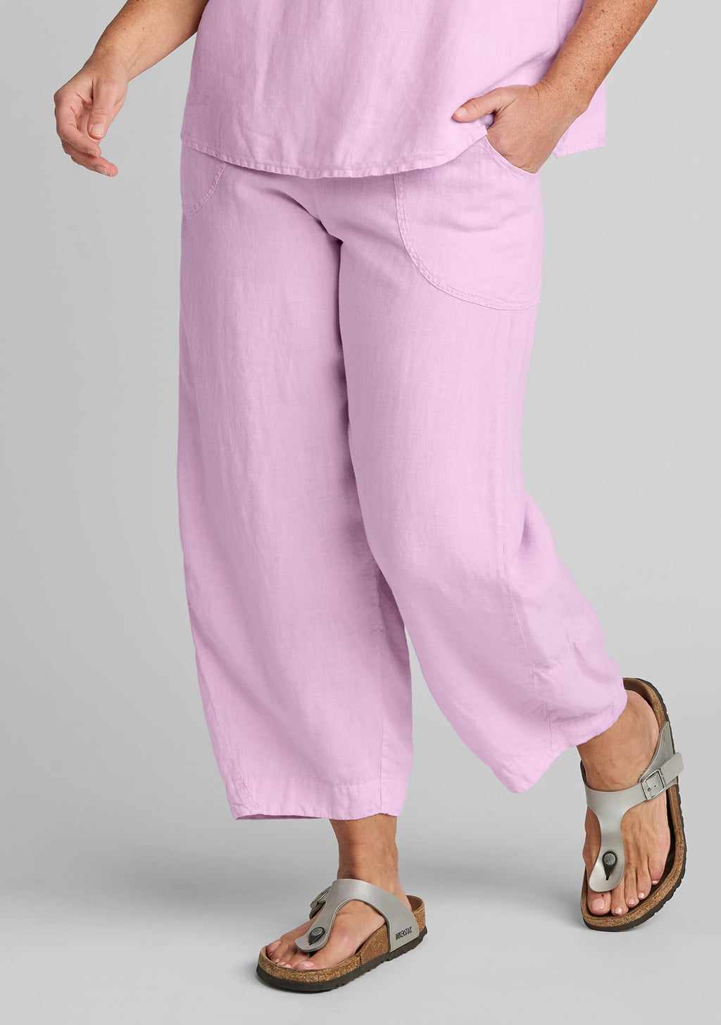 seamly pant barrel leg linen pant pink