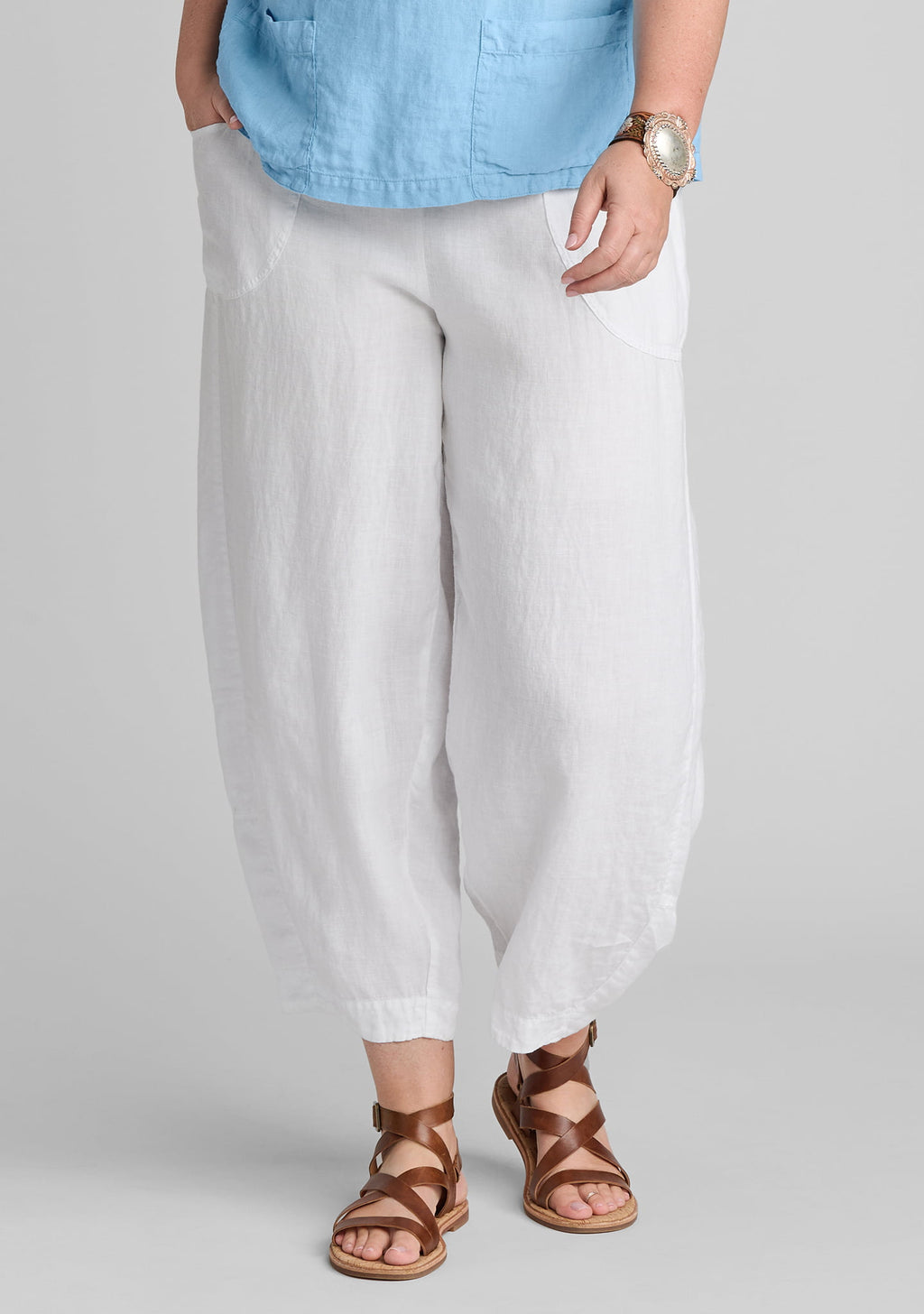 seamly pant barrel leg linen pant white