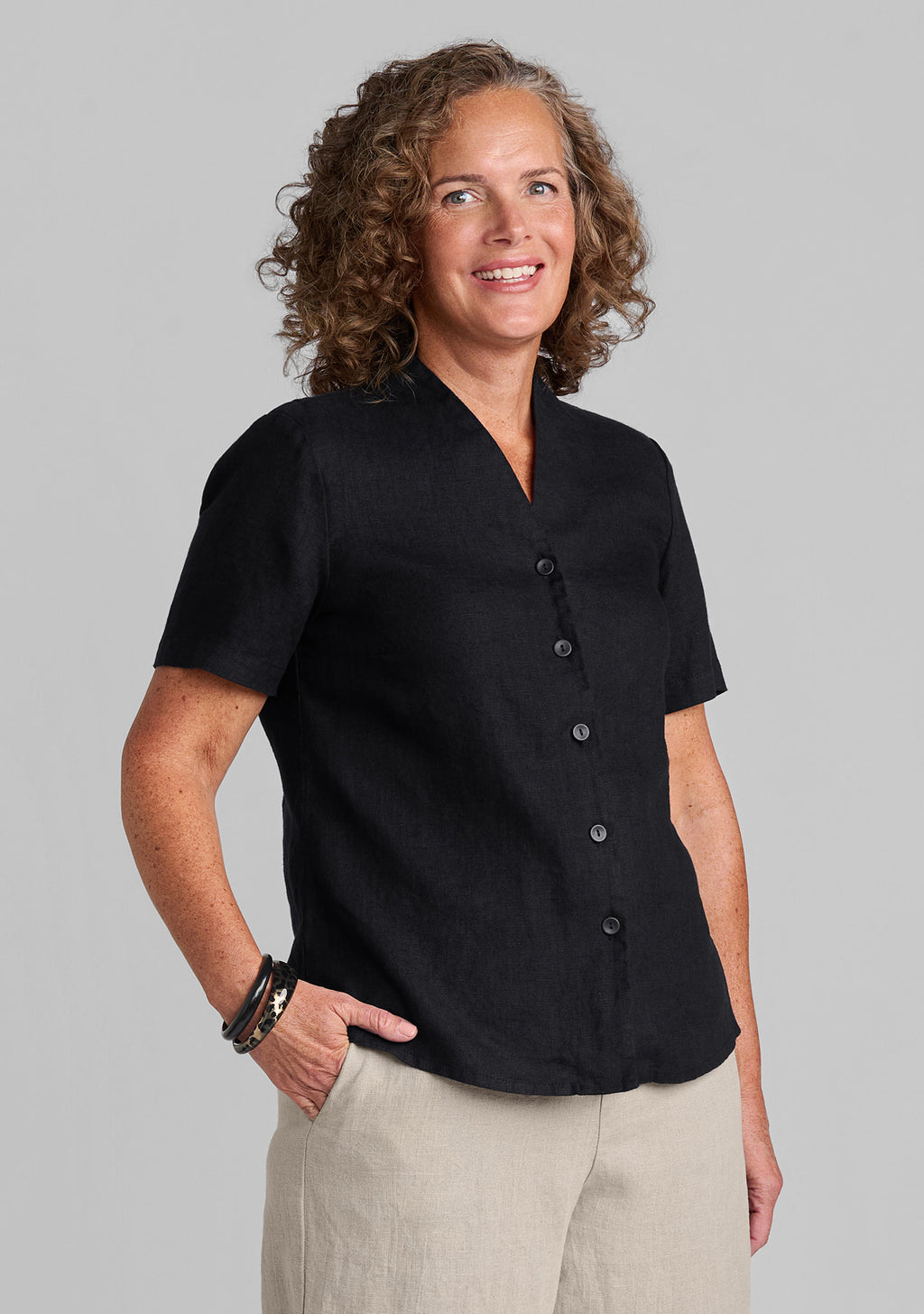 selected version linen blouse black