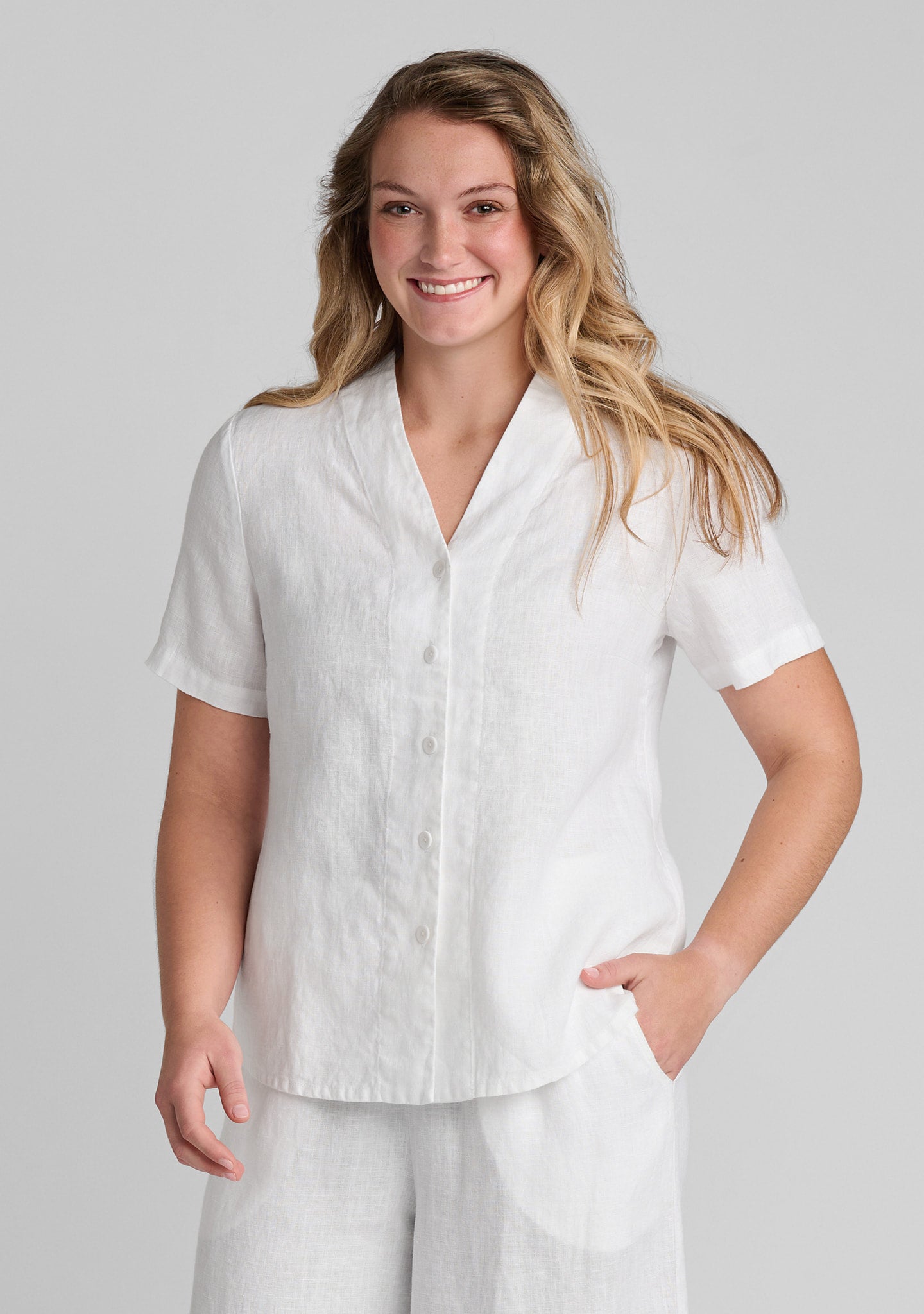 selected version linen blouse white