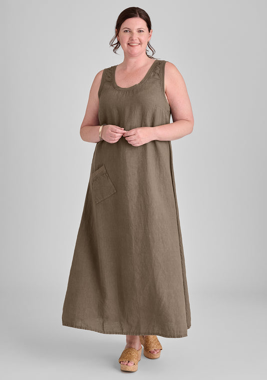 serene dress linen maxi dress brown