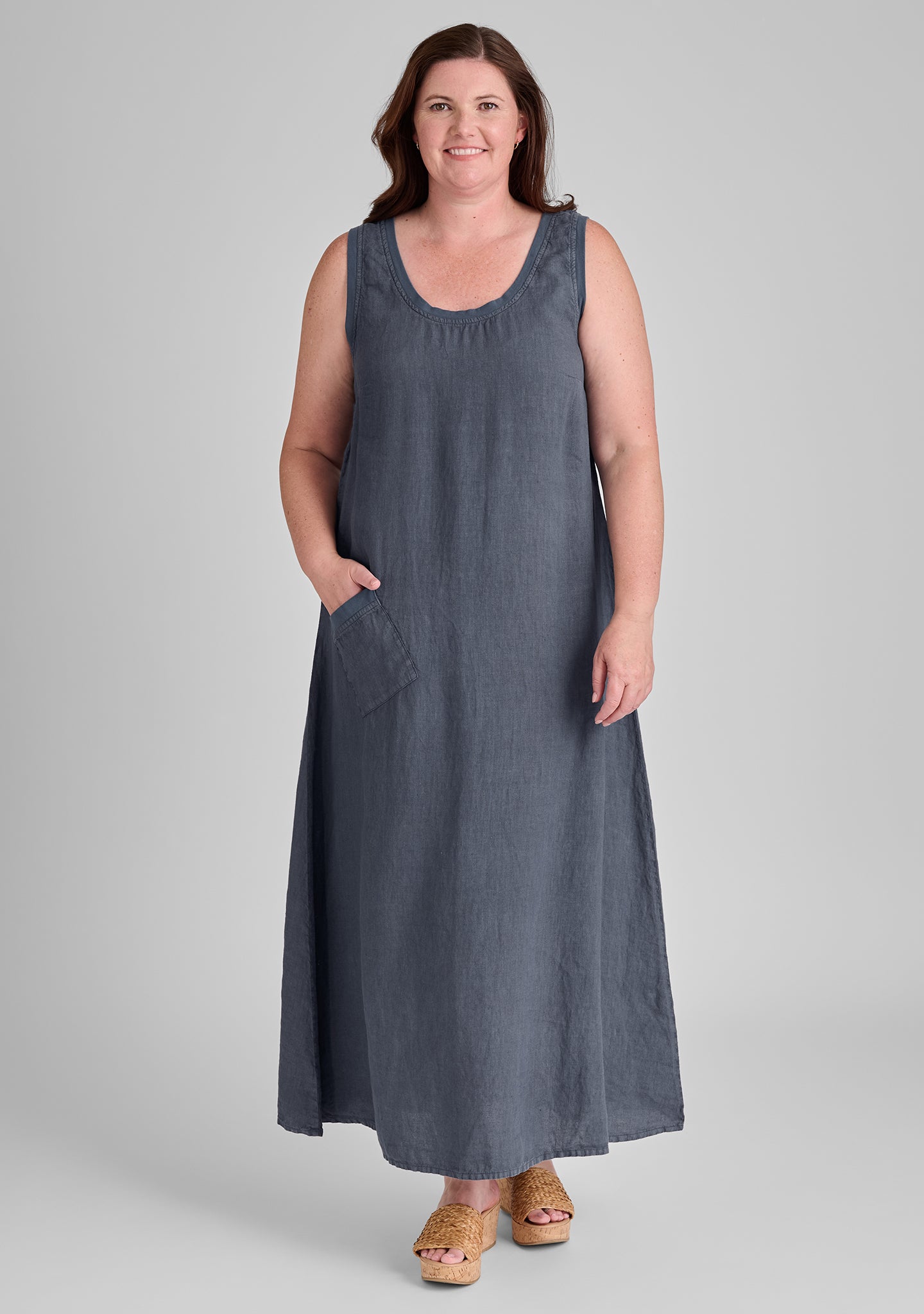 serene dress linen maxi dress blue