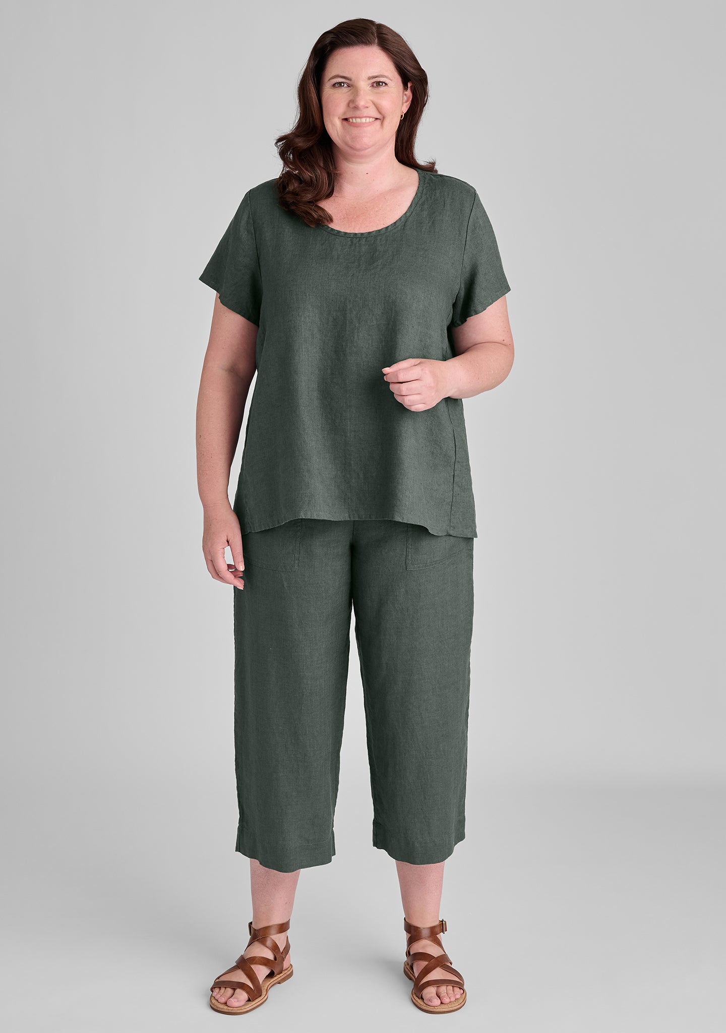 FLAX linen green shirt and linen green pants