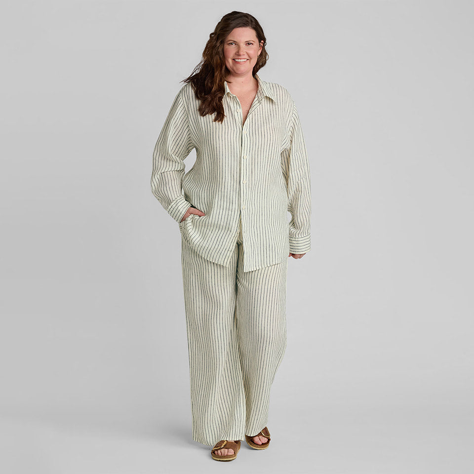 Woman in a striped linen set