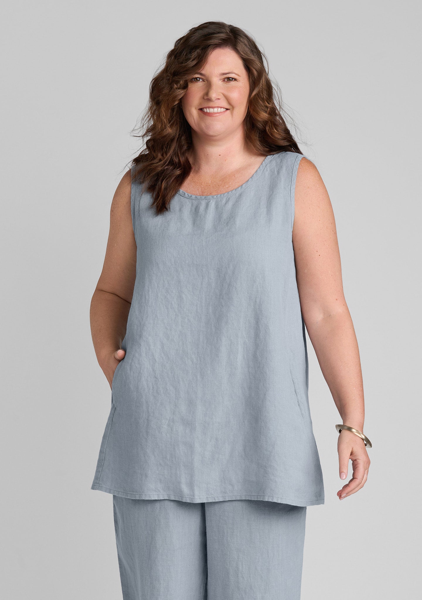 side pocket tunic linen tank top blue