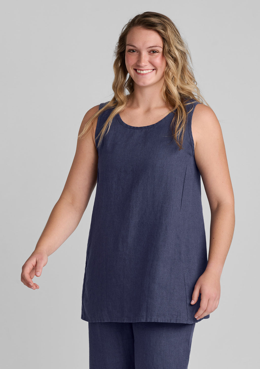 side pocket tunic linen tank top blue