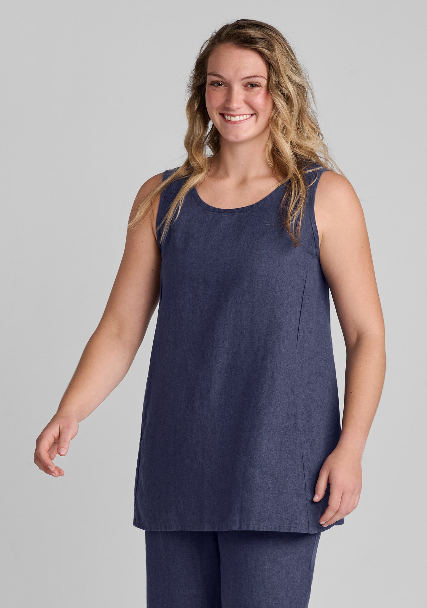 Side Pocket Tunic - Linen Tank Top - Naval Blue