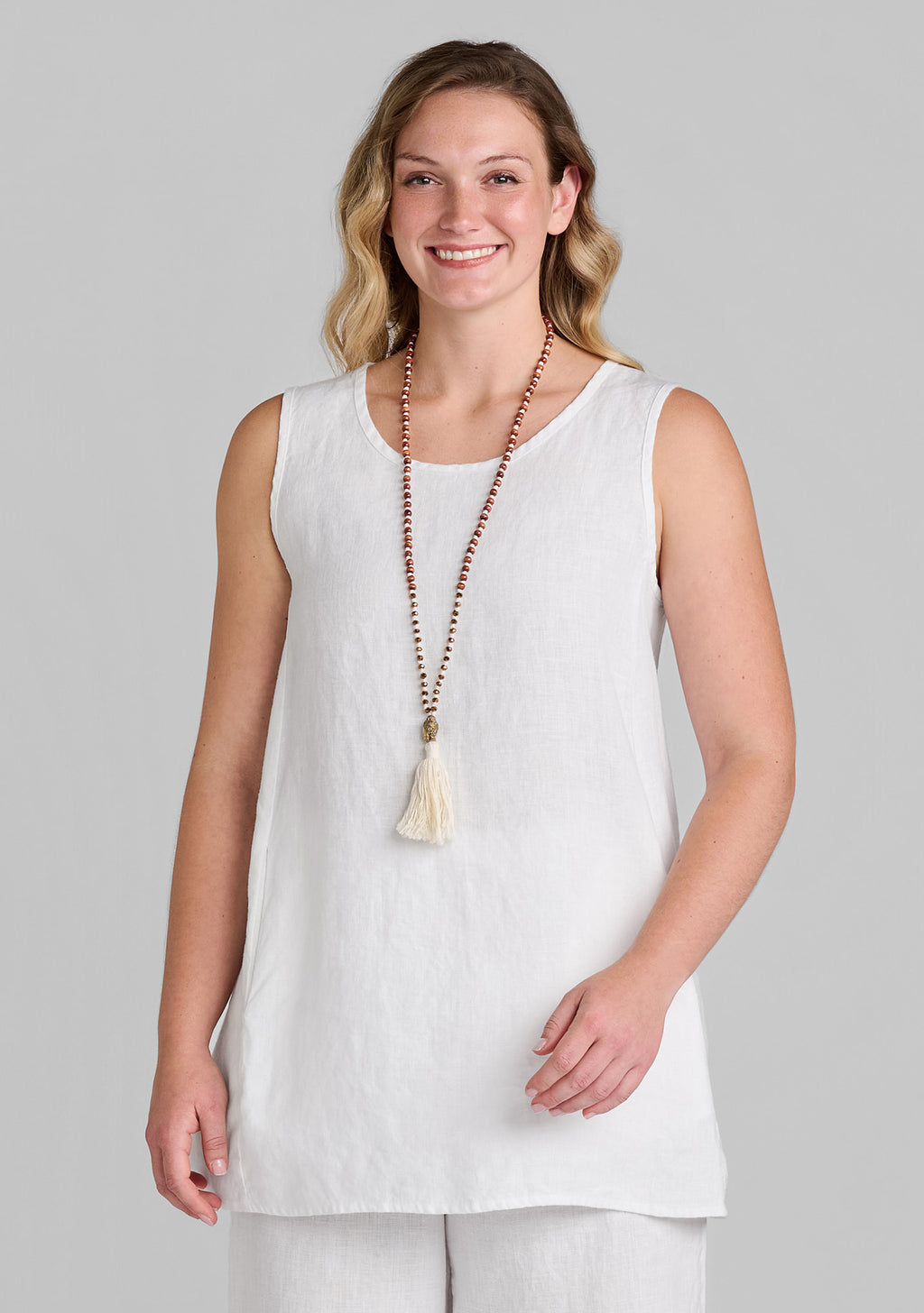 side pocket tunic linen tank top white