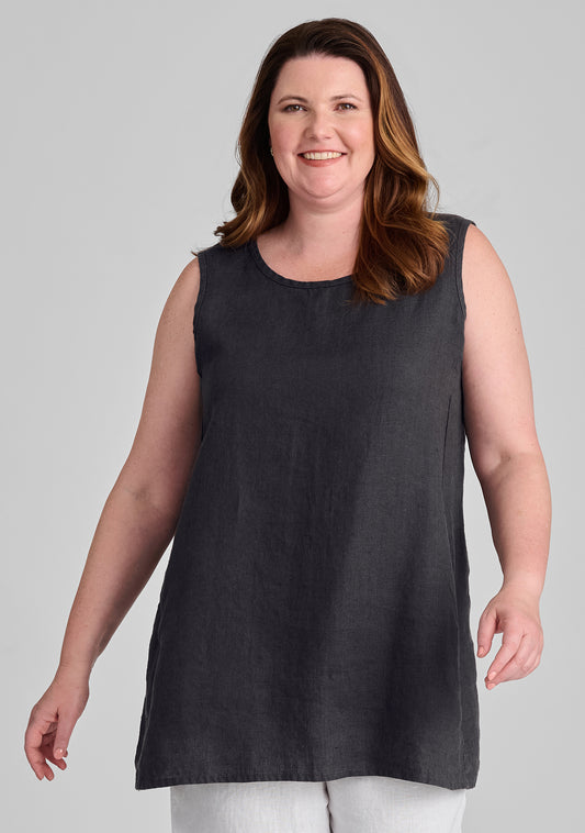 side pocketed tunic linen tank top grey