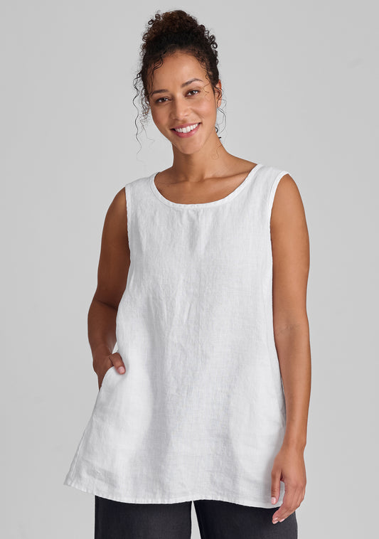 side pocketed tunic linen tank top white