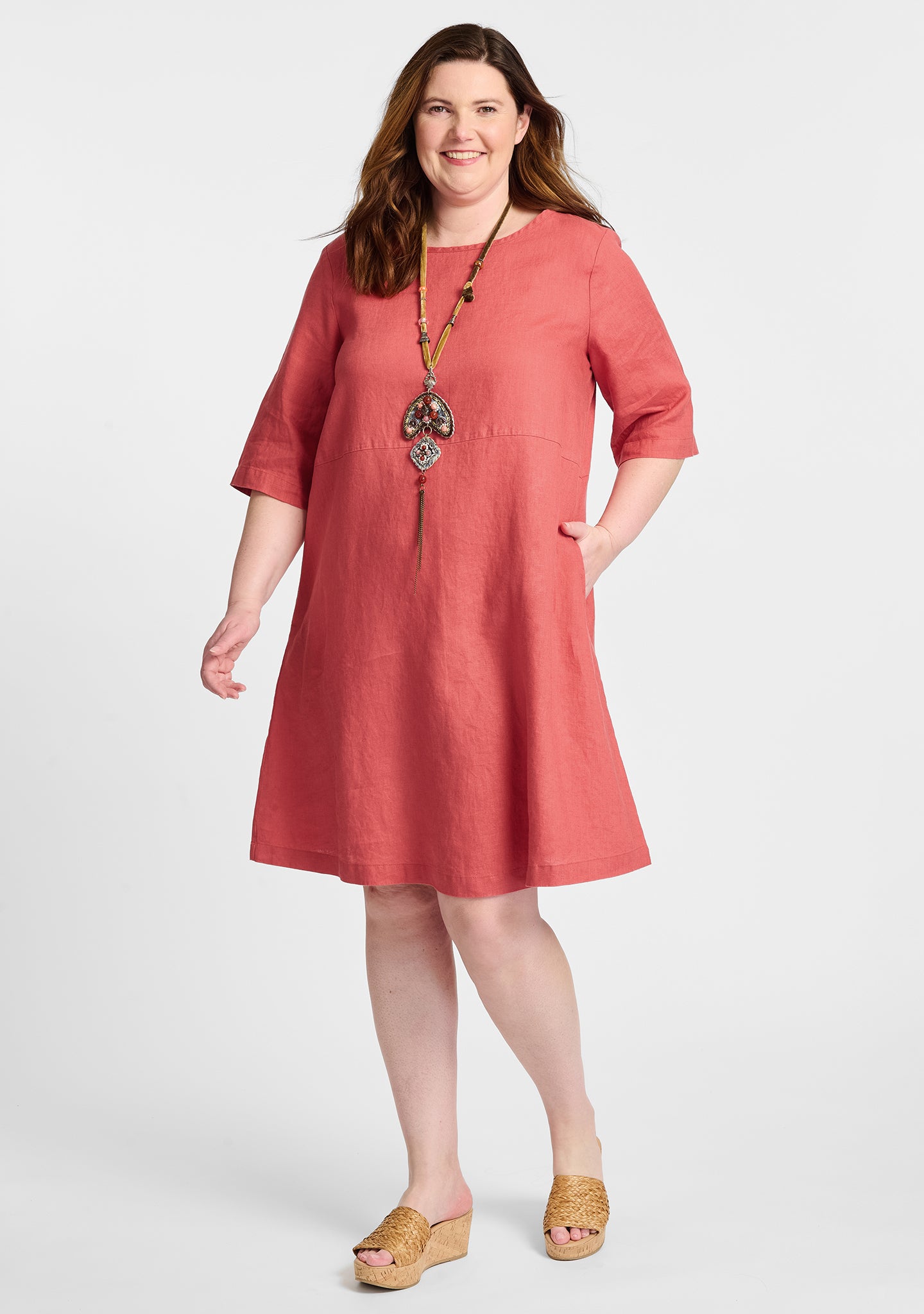 simple dress linen shift dress red