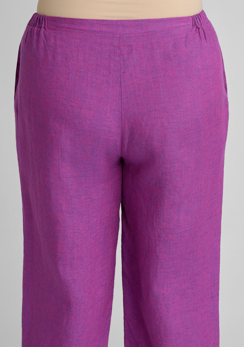 back view of women's linen pants in purple