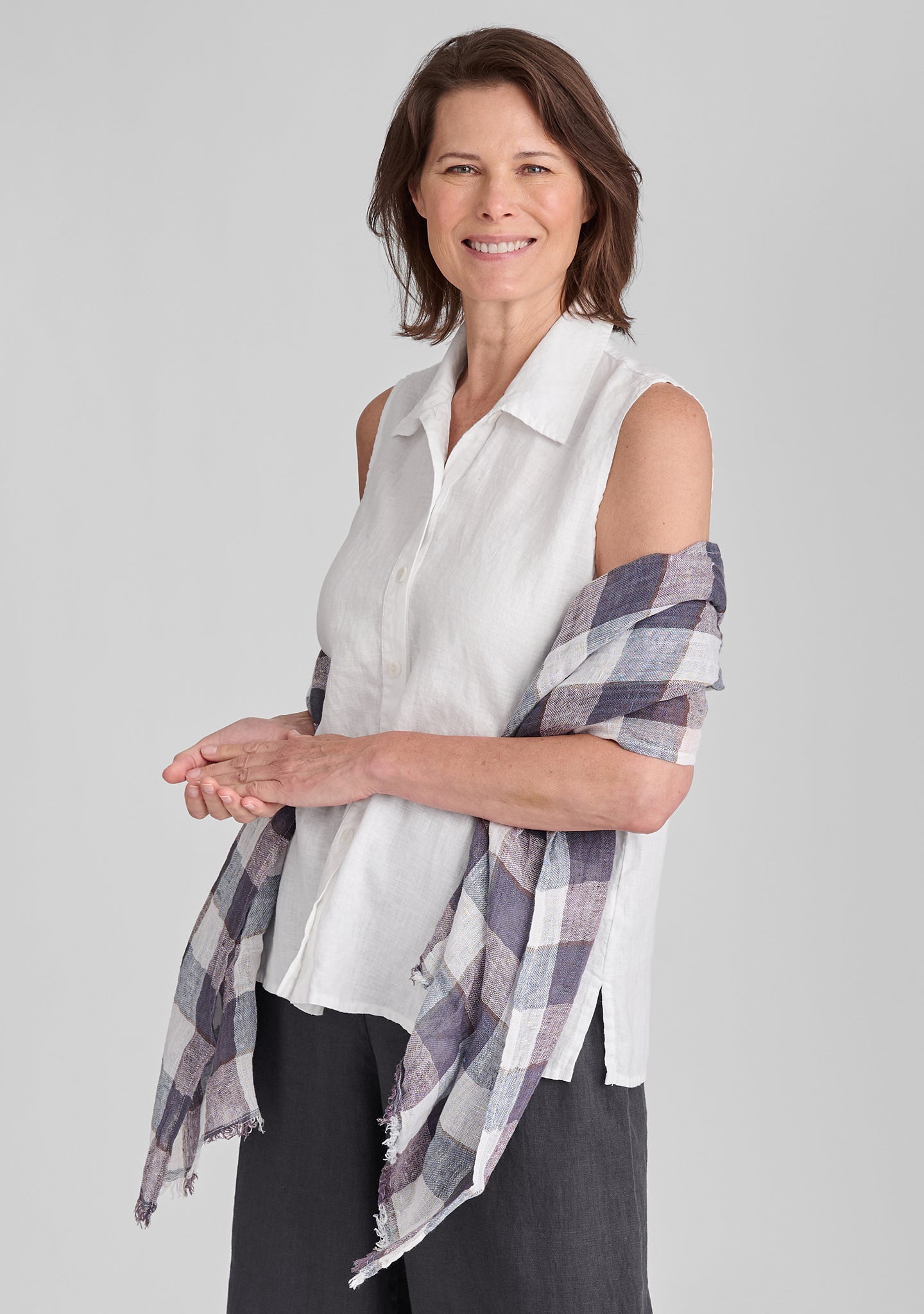 Sleeveless Shirt - Sleeveless Linen Blouse - FINAL SALE - White