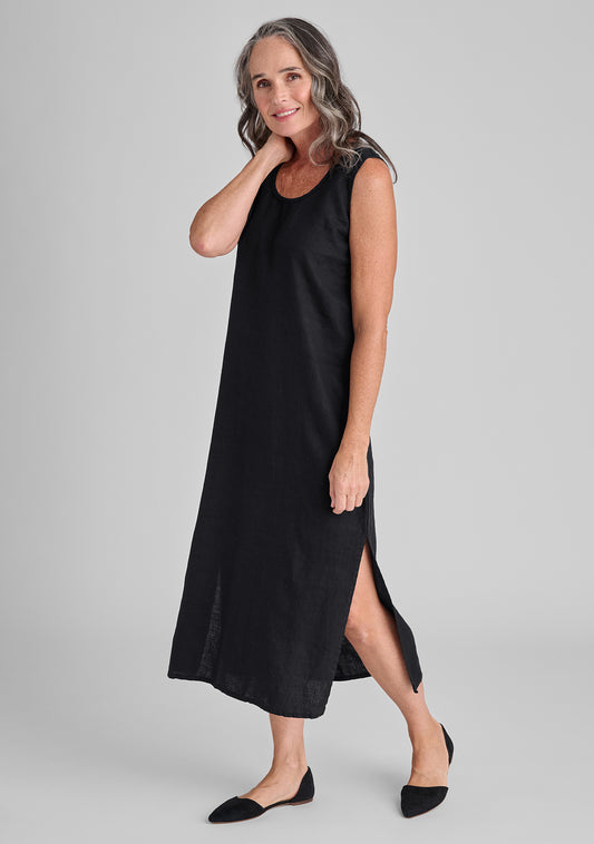 slipster linen maxi dress black