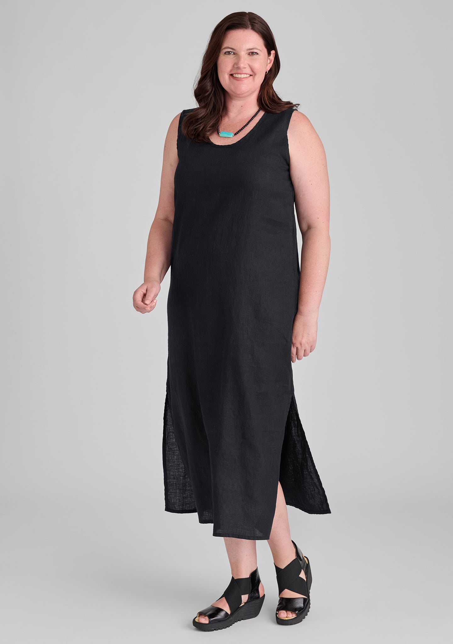 Slipster - Linen Maxi Dress - Black Handkerchief