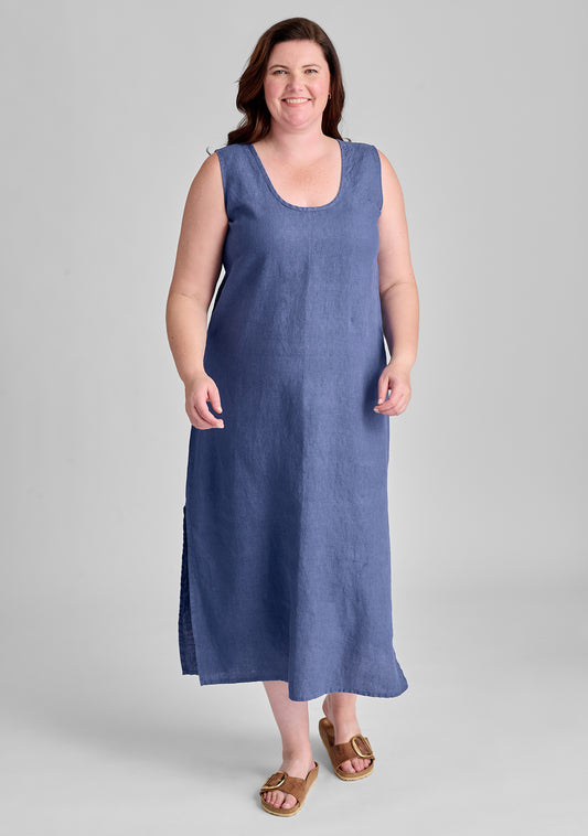 slipster linen maxi dress blue