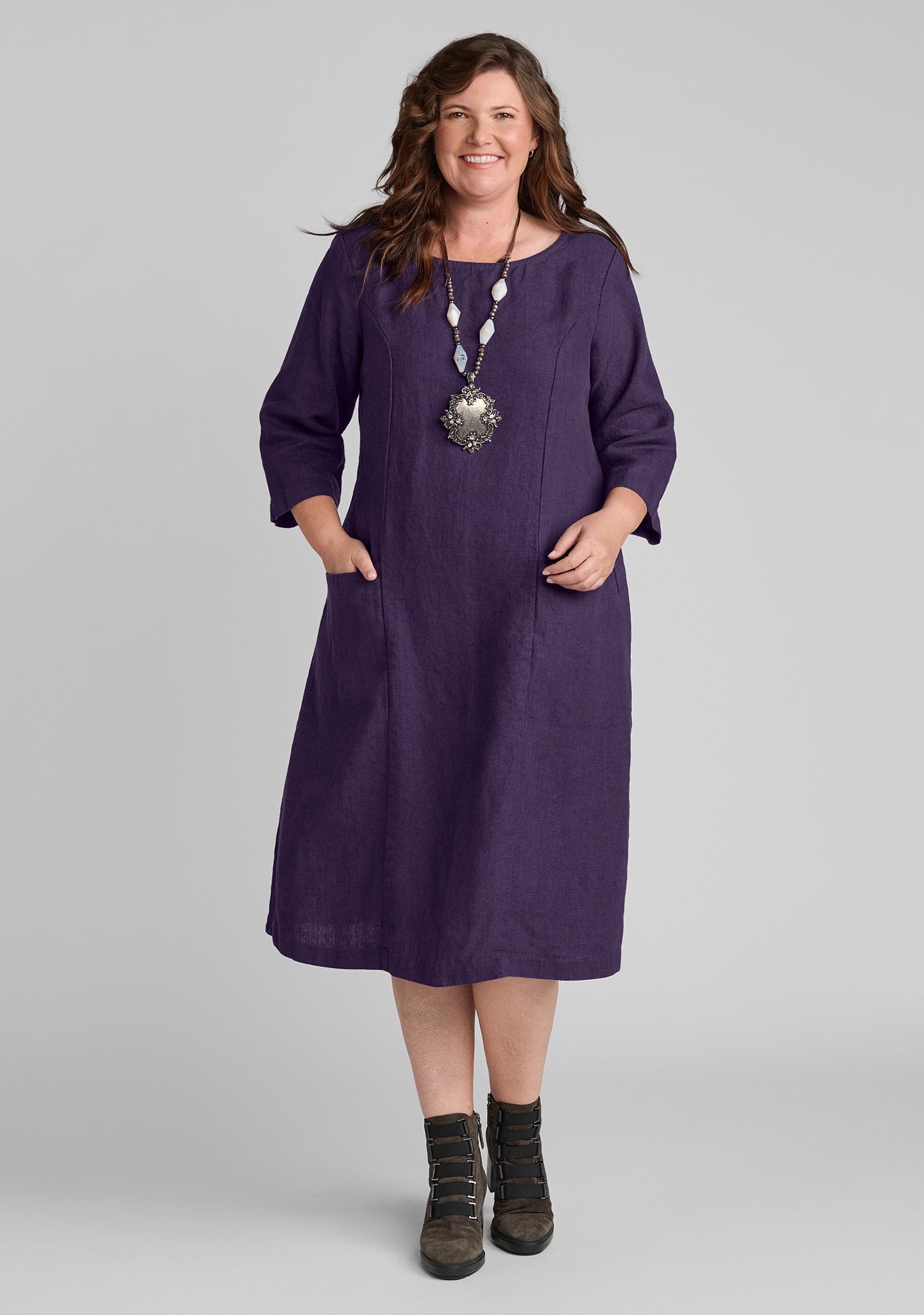 ladies linen dresses with pockets Slouch Pocket Dress