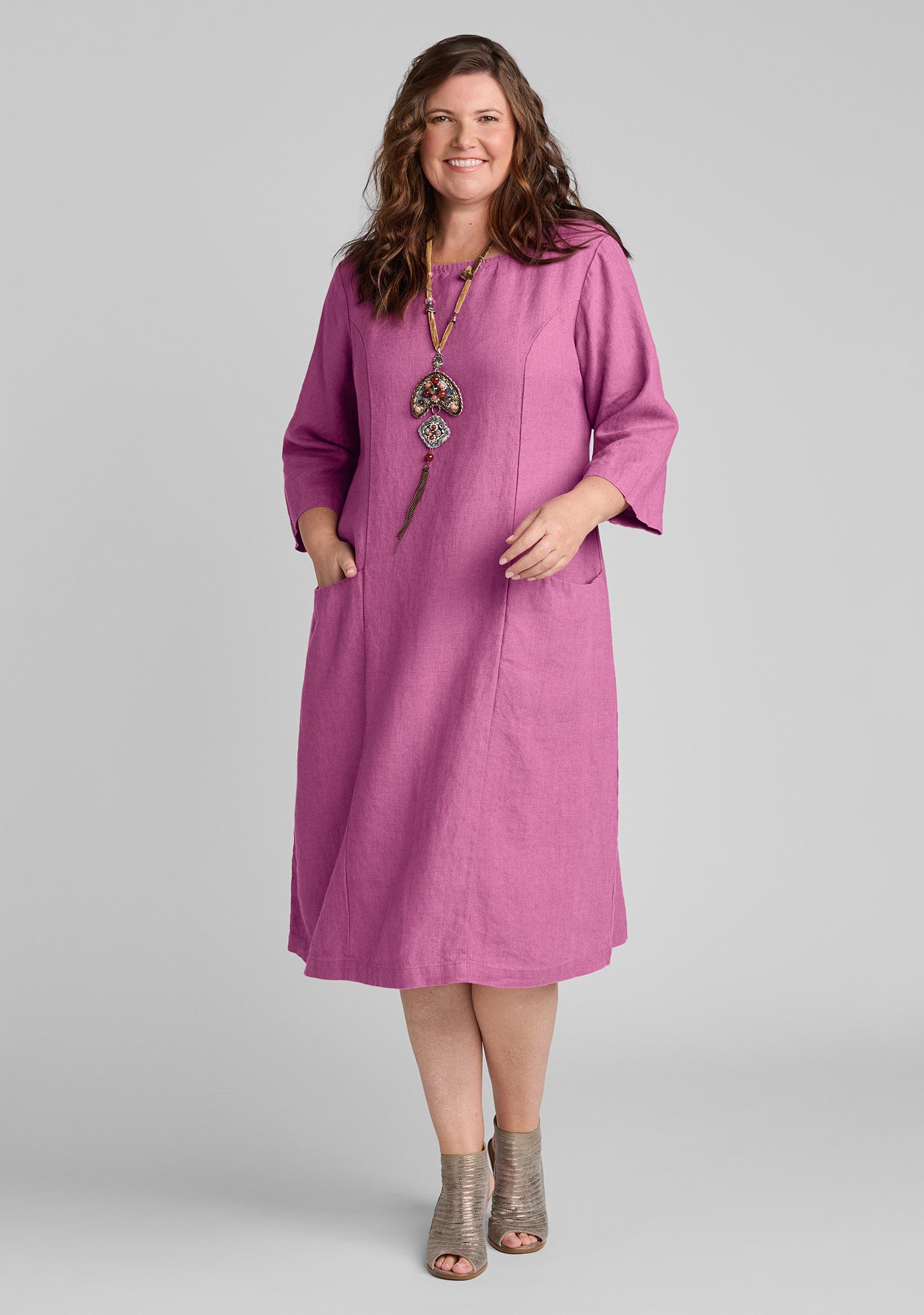 slouch pocket dress linen shift dress pink