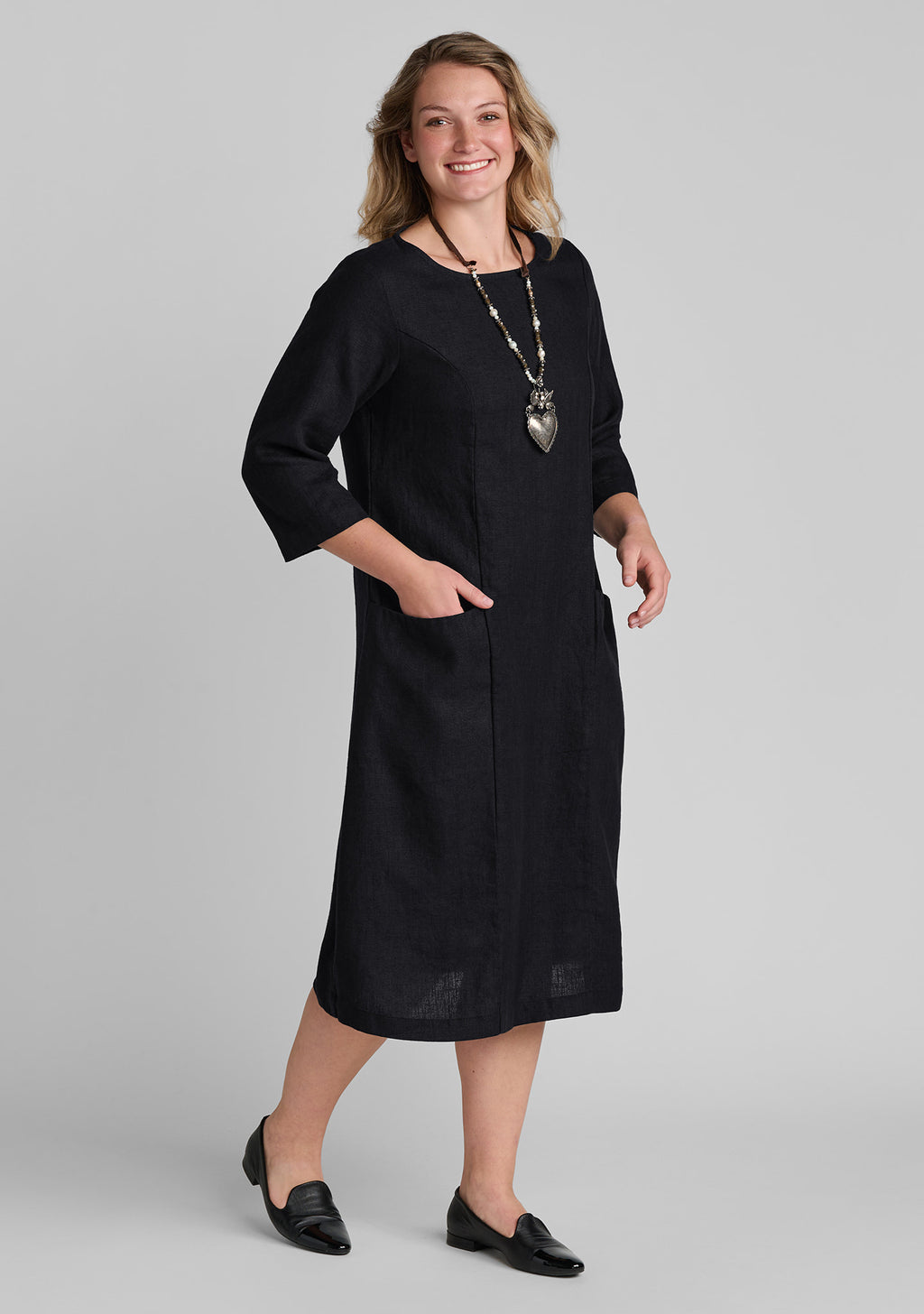 slouch pocket dress linen shift dress black