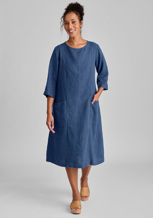 slouch pocket dress linen shift dress blue