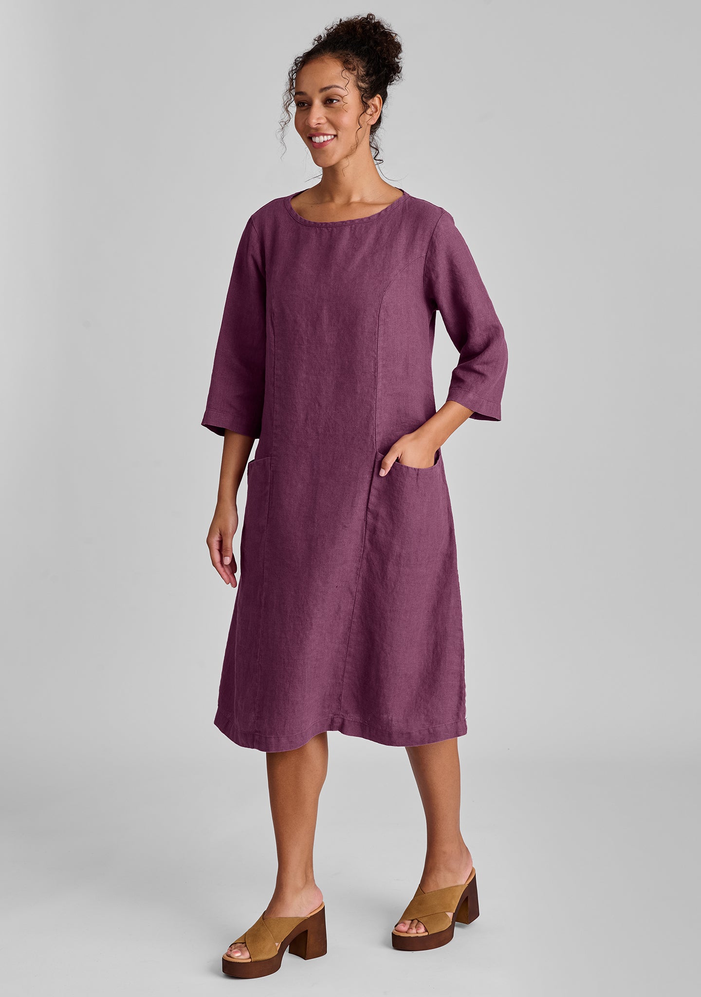 slouch pocket dress linen shift dress purple