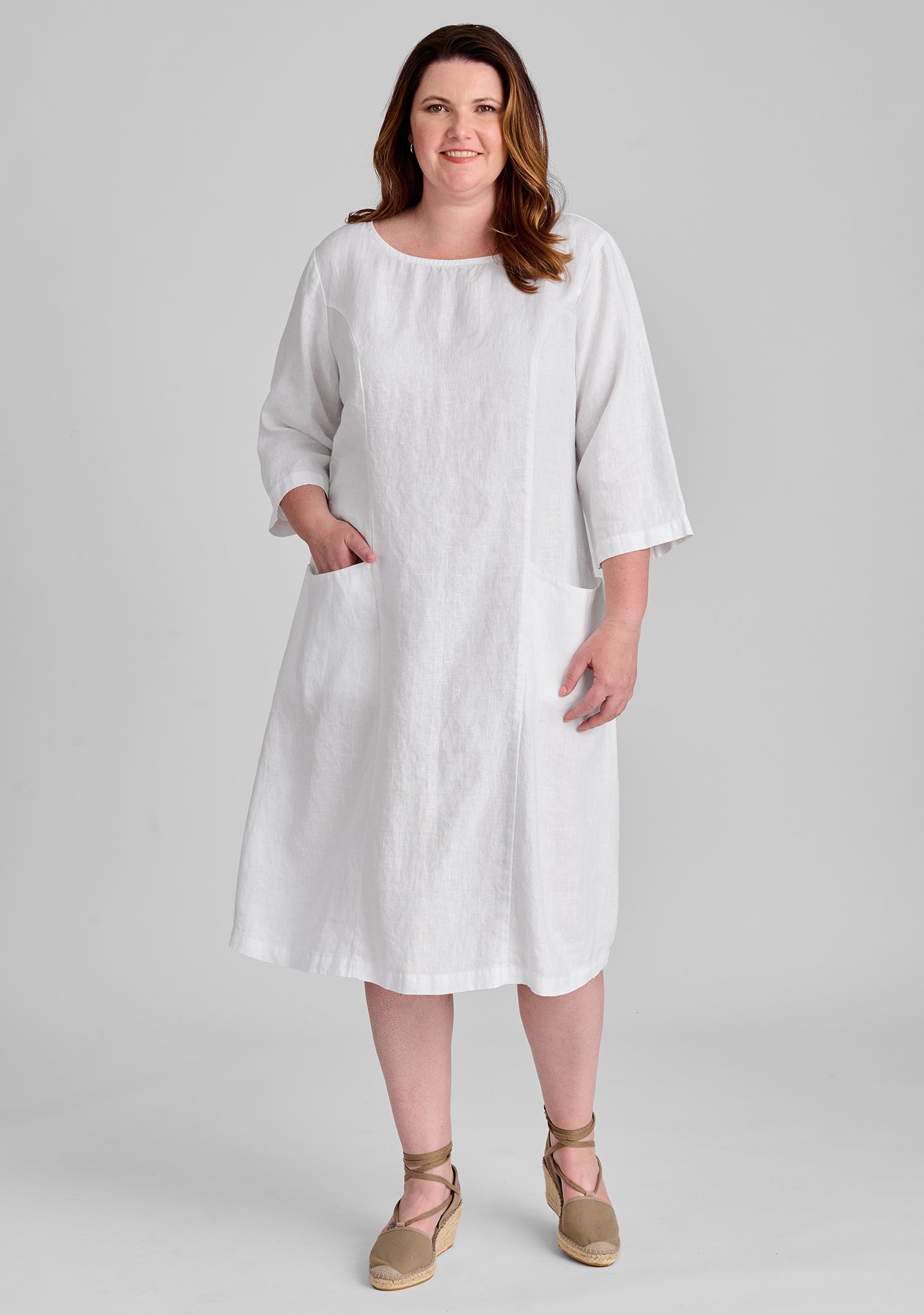 slouch pocket dress linen shift dress white