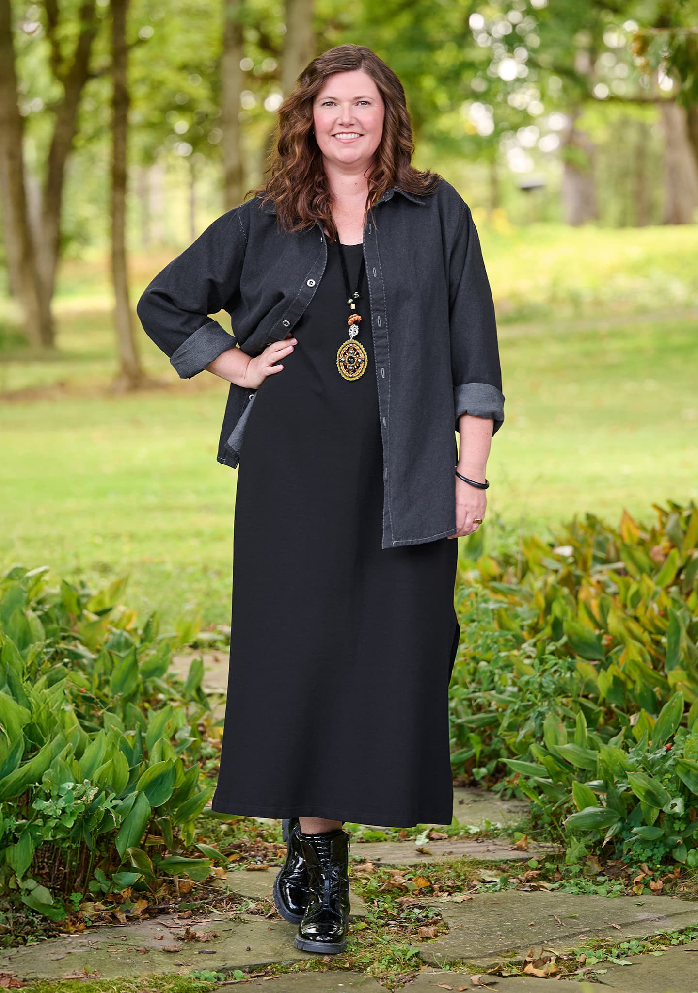 linen cotton blend jacket in black with spandex cotton blend dress in black