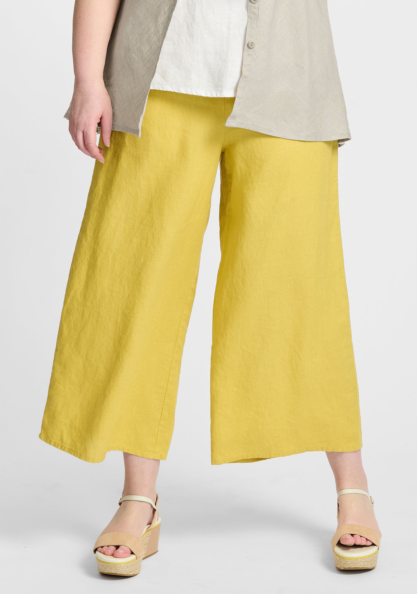 sociable flood wide leg linen pants yellow