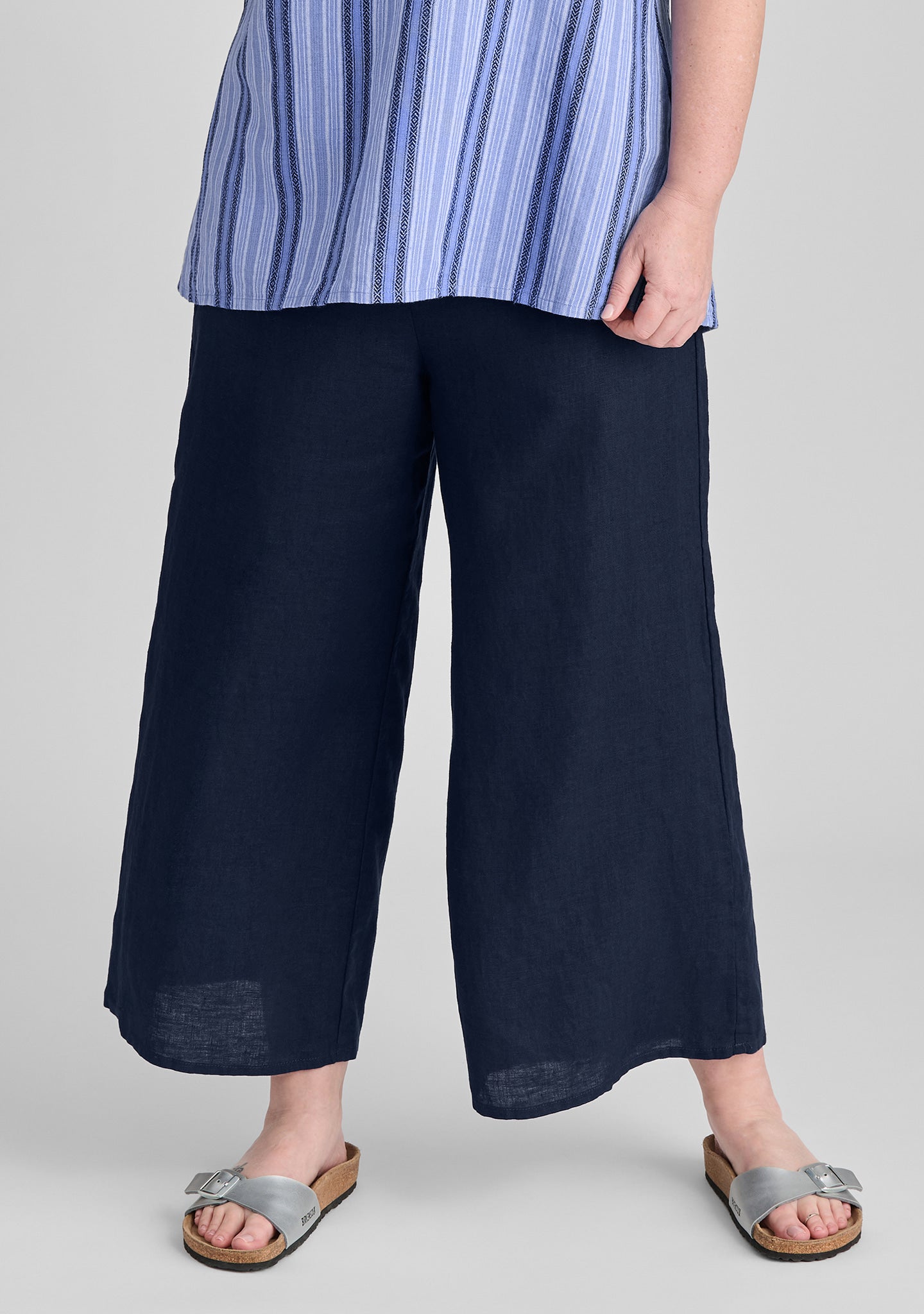 sociable flood wide leg linen pants blue