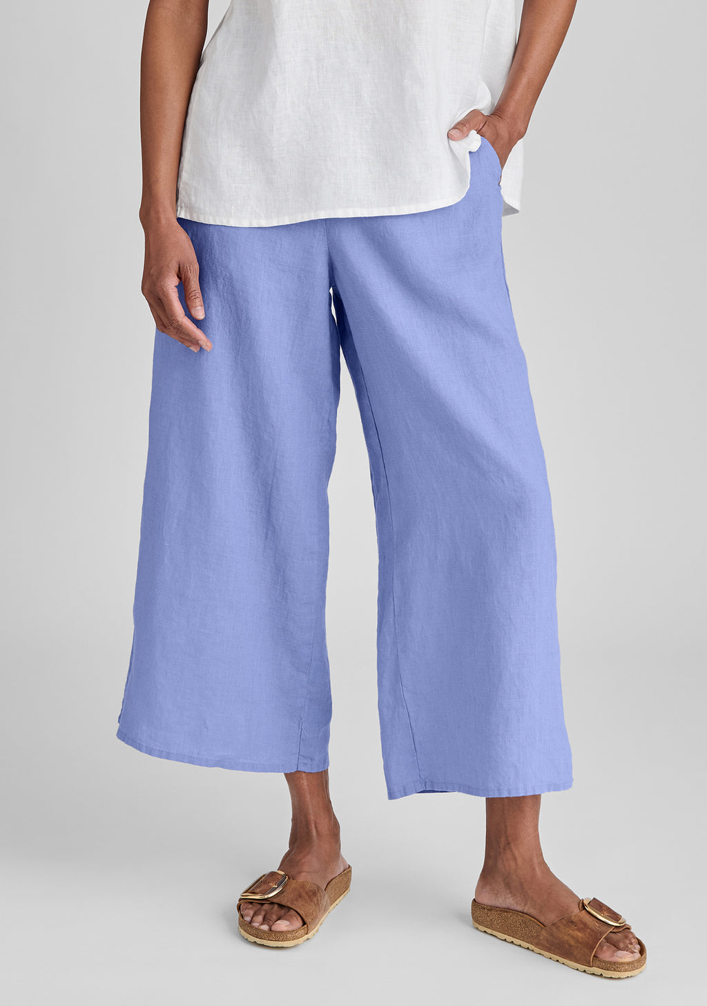 sociable flood wide leg linen pants blue