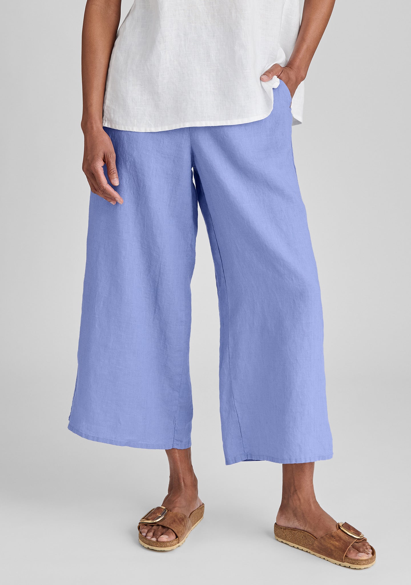 sociable flood wide leg linen pants blue
