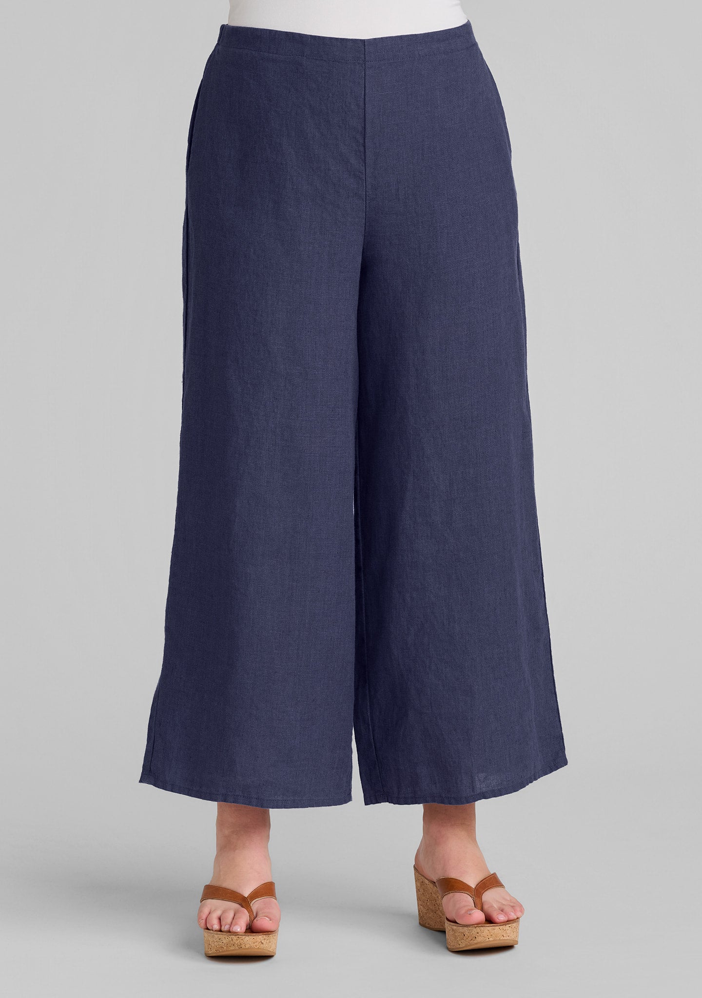 Sociable Flood - Wide Leg Linen Pants - Naval Blue