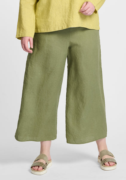 sociable flood wide leg linen pants green